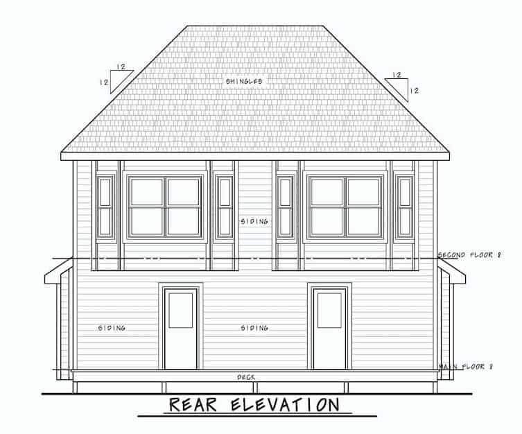 Home Plan Rear Elevation of this 2-Bedroom,1399 Sq Ft Plan -120-2679