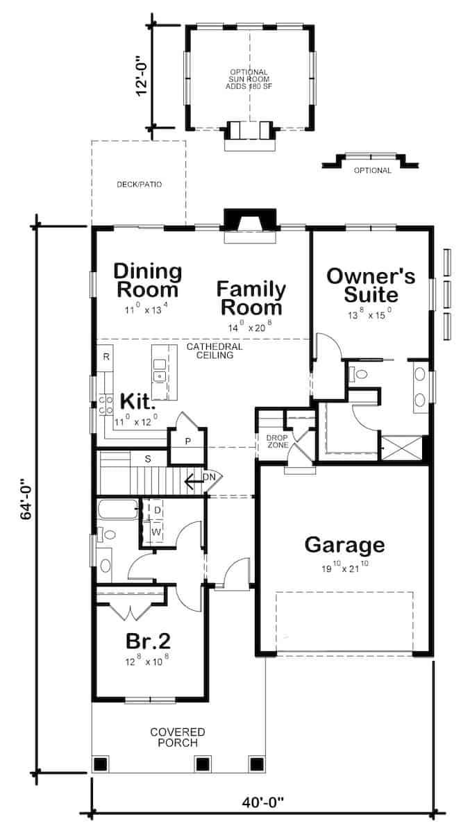 Floor Plan Main Level of Ranch Plan #120-2680