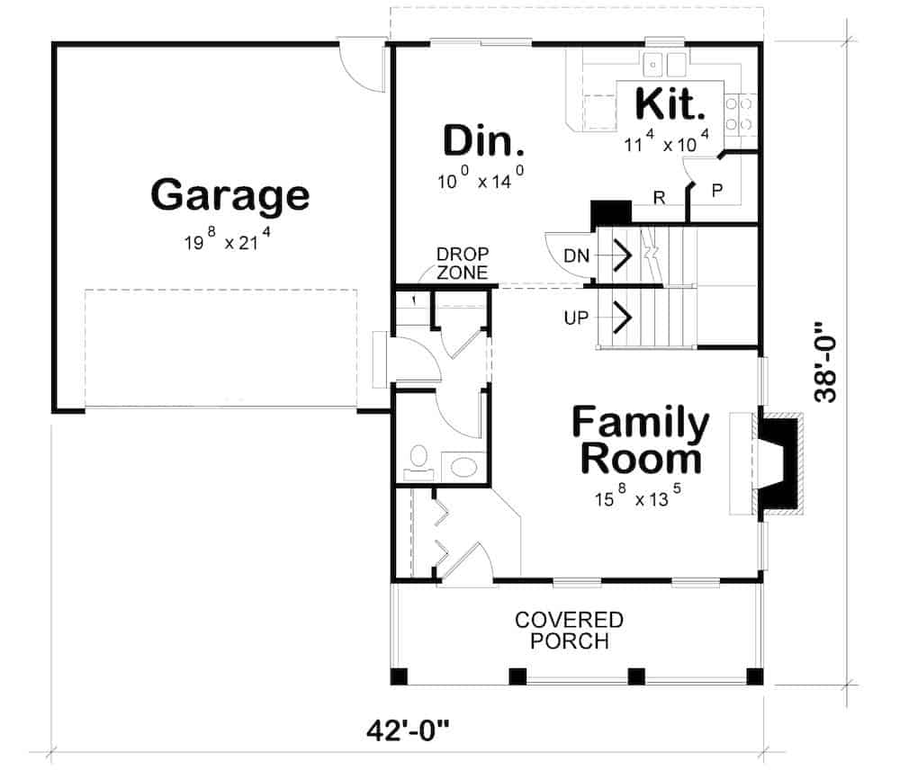 Floor Plan Main Level of Farmhouse Plan #120-2681