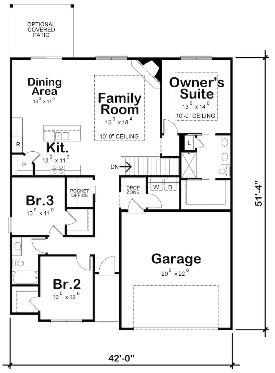 Floor Plan Main Level of Acadian Plan #120-2682