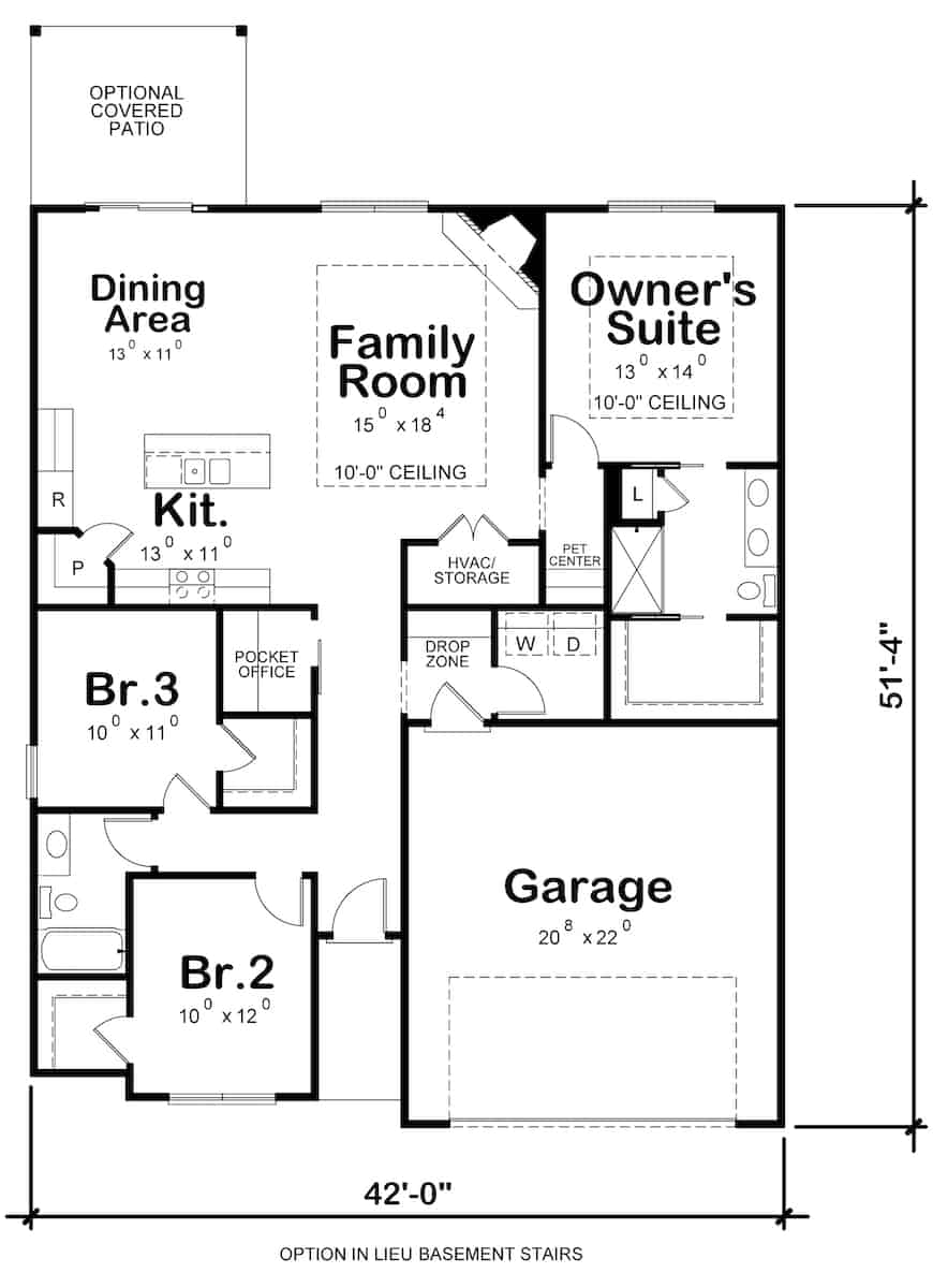 Floor Plan Main Level of Acadian Plan #120-2682