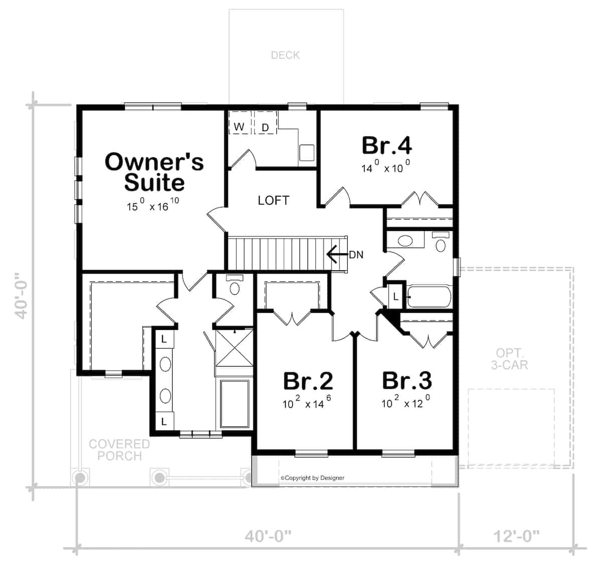 Upper Level of Farmhouse Plan #120-2689
