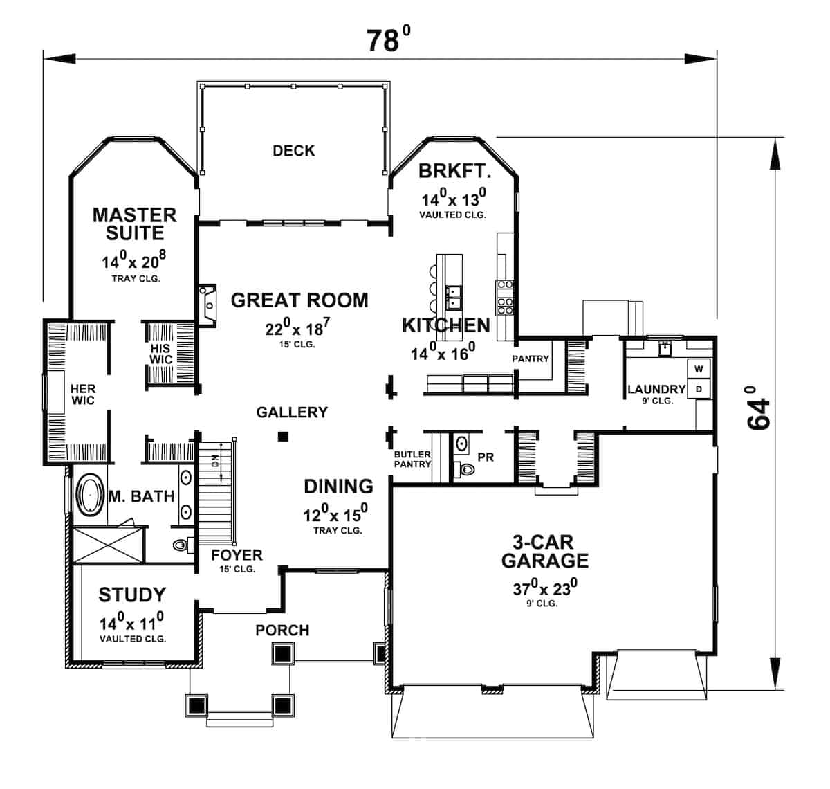 Main Level of Acadian Plan #120-2690
