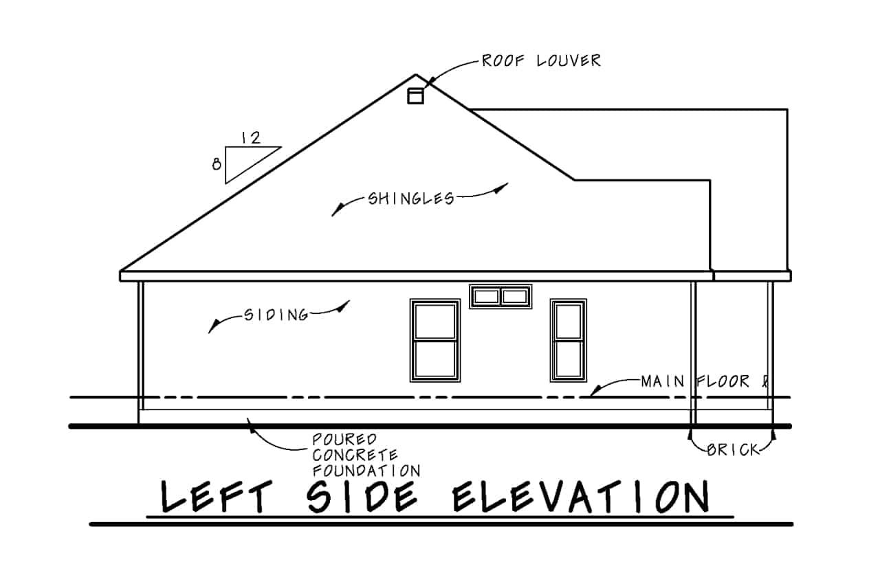 Home Plan Left Elevation of this 3-Bedroom,1413 Sq Ft Plan -120-2691