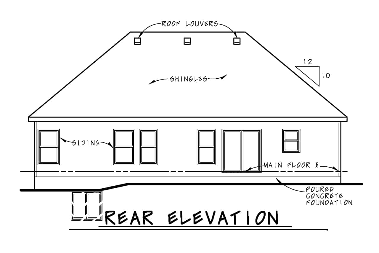 Home Plan Rear Elevation of this 3-Bedroom,1413 Sq Ft Plan -120-2691