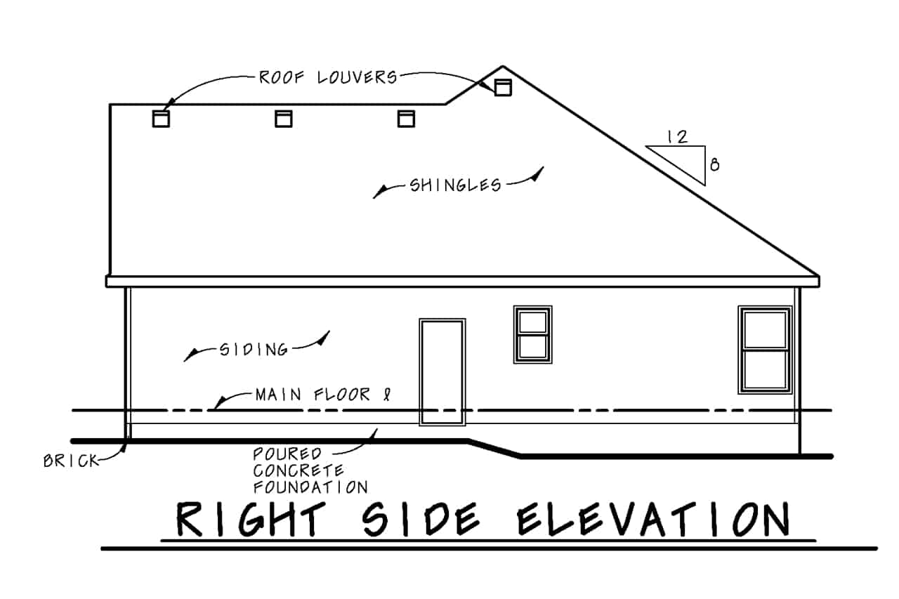 Home Plan Right Elevation of this 3-Bedroom,1413 Sq Ft Plan -120-2691
