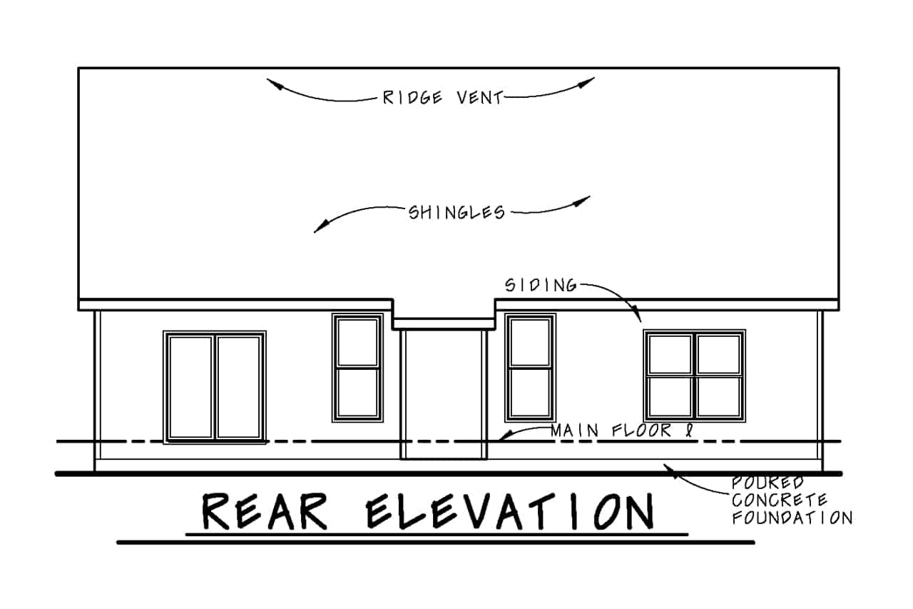 Home Plan Rear Elevation of this 3-Bedroom,1642 Sq Ft Plan -120-2696