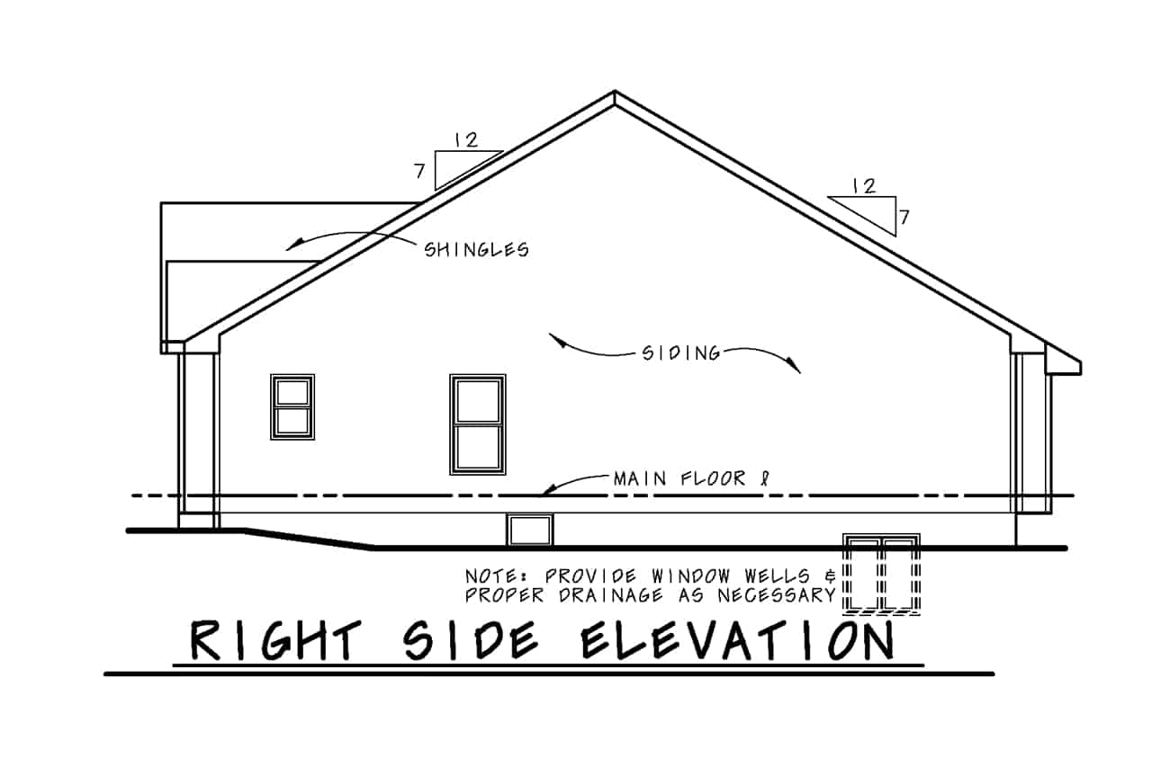 Home Plan Right Elevation of this 3-Bedroom,1642 Sq Ft Plan -120-2698