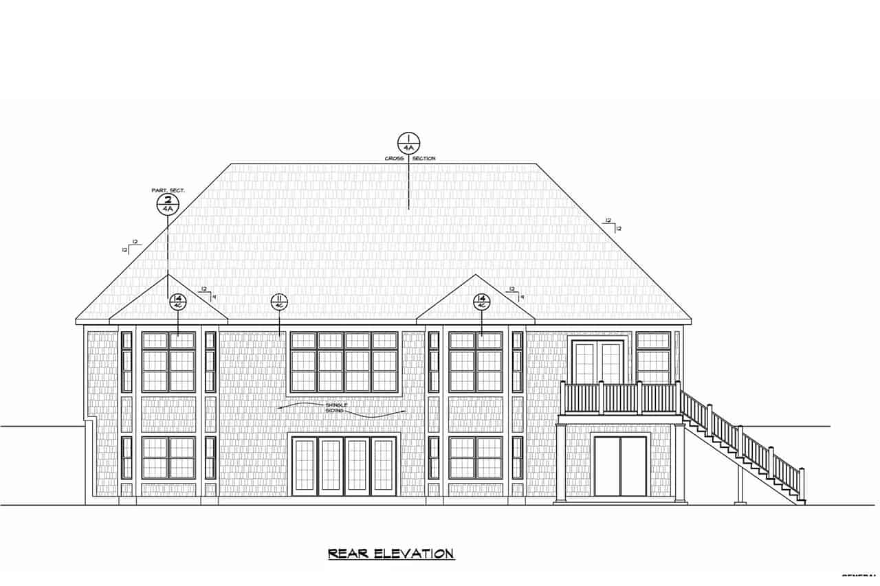 Home Plan Rear Elevation of this 5-Bedroom,4988 Sq Ft Plan -120-2701