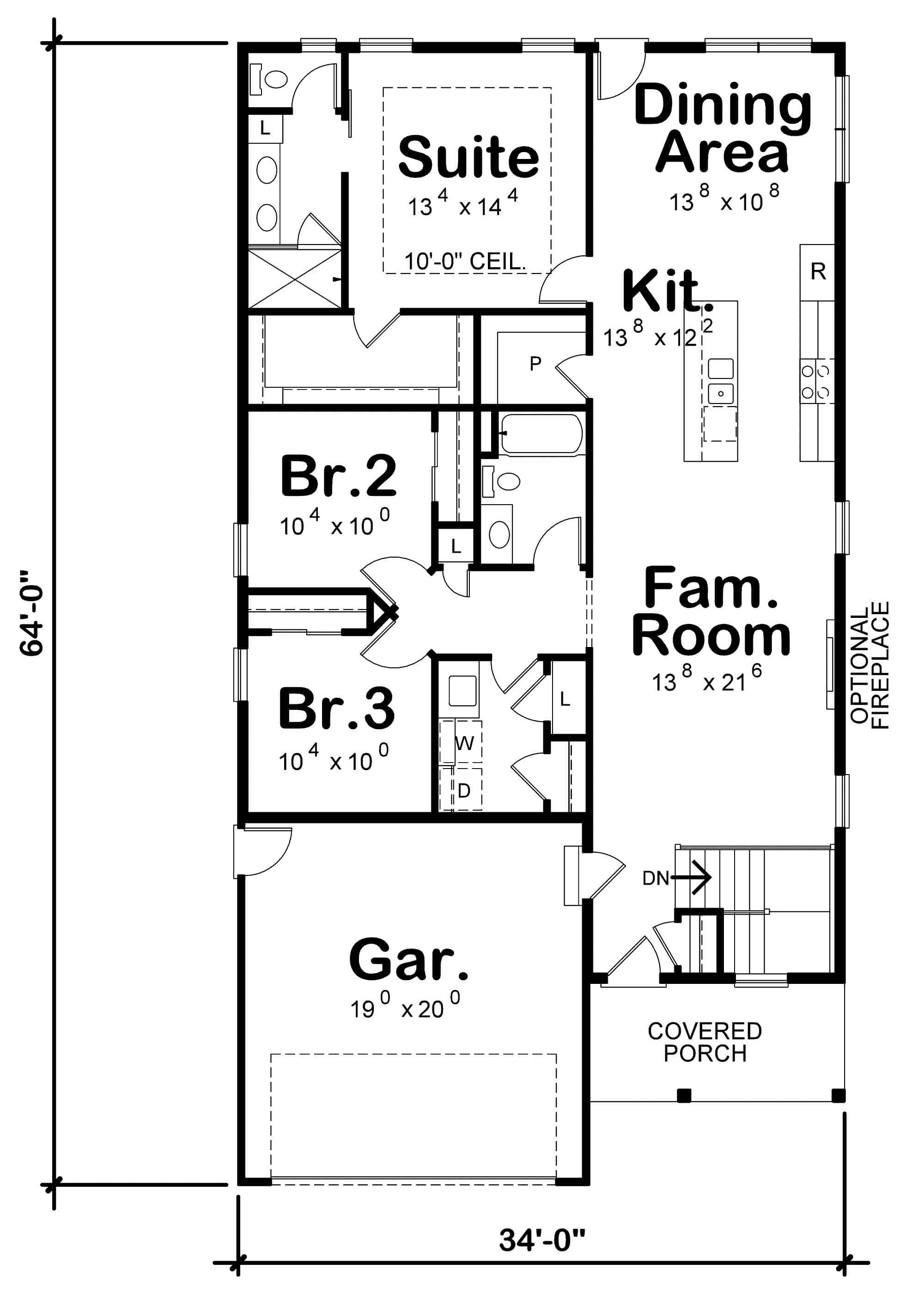 Main Level of Cottage Plan #120-2702