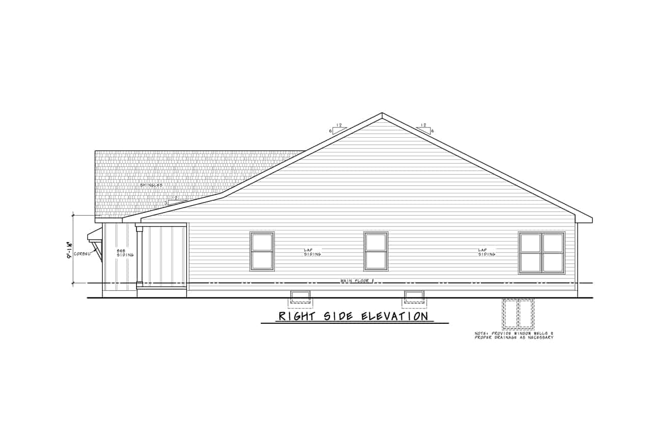 Home Plan Right Elevation of this 3-Bedroom,1617 Sq Ft Plan -120-2702