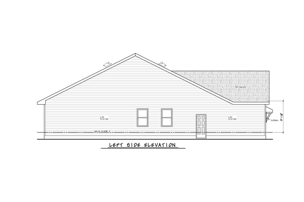 Home Plan Left Elevation of this 3-Bedroom,1617 Sq Ft Plan -120-2702