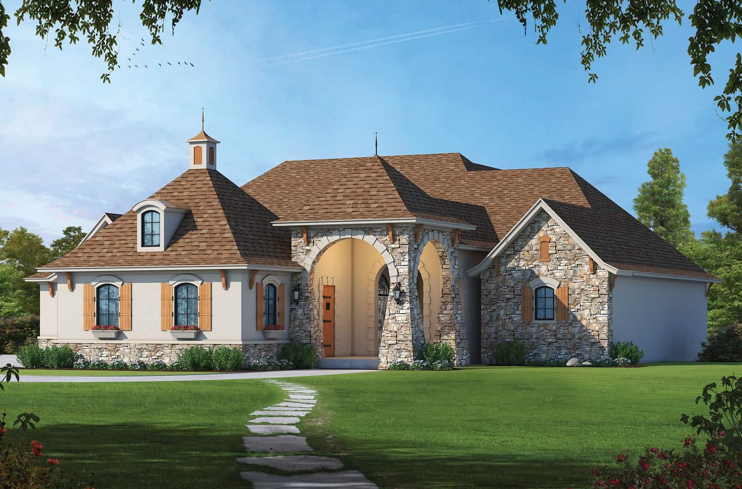 Front elevation of European home (ThePlanCollection: House Plan #120-2703)