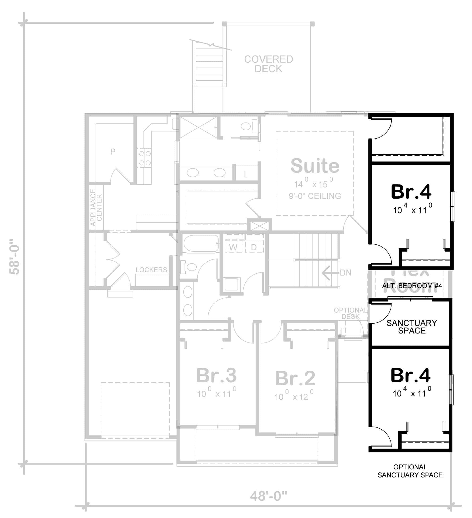 Upper Level of Farmhouse Plan #120-2705