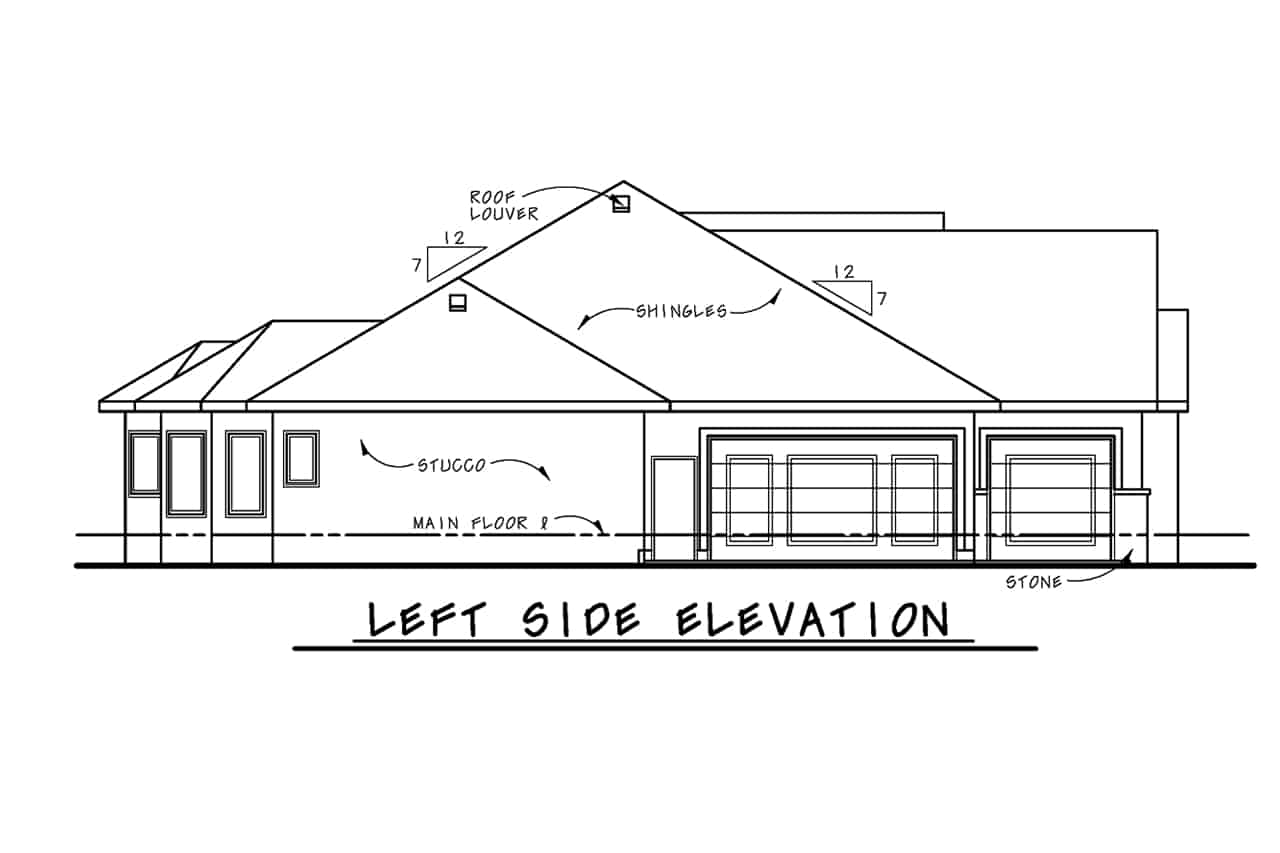 Home Plan Left Elevation of this 2-Bedroom,2632 Sq Ft Plan -120-2707