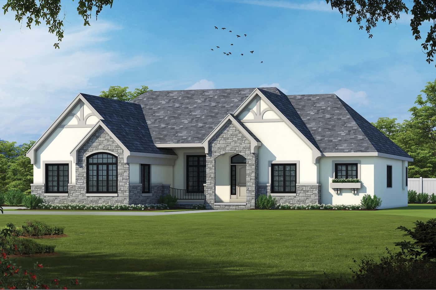 Front elevation of French home (ThePlanCollection: House Plan #120-2707)