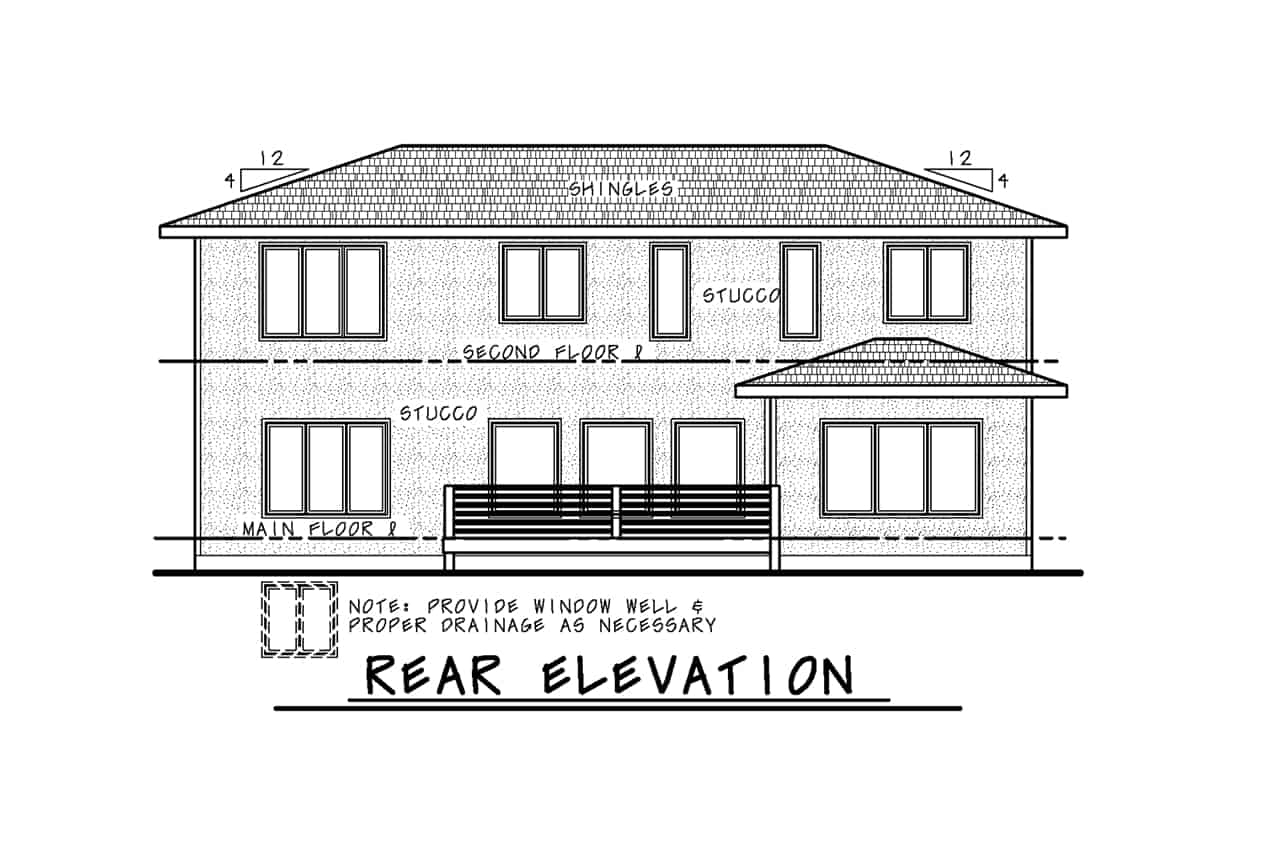 Home Plan Rear Elevation of this 4-Bedroom,2626 Sq Ft Plan -120-2710