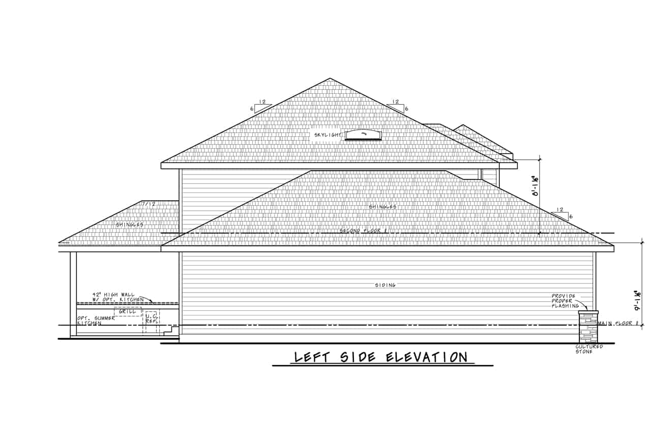 Home Plan Left Elevation of this 4-Bedroom,2198 Sq Ft Plan -120-2711