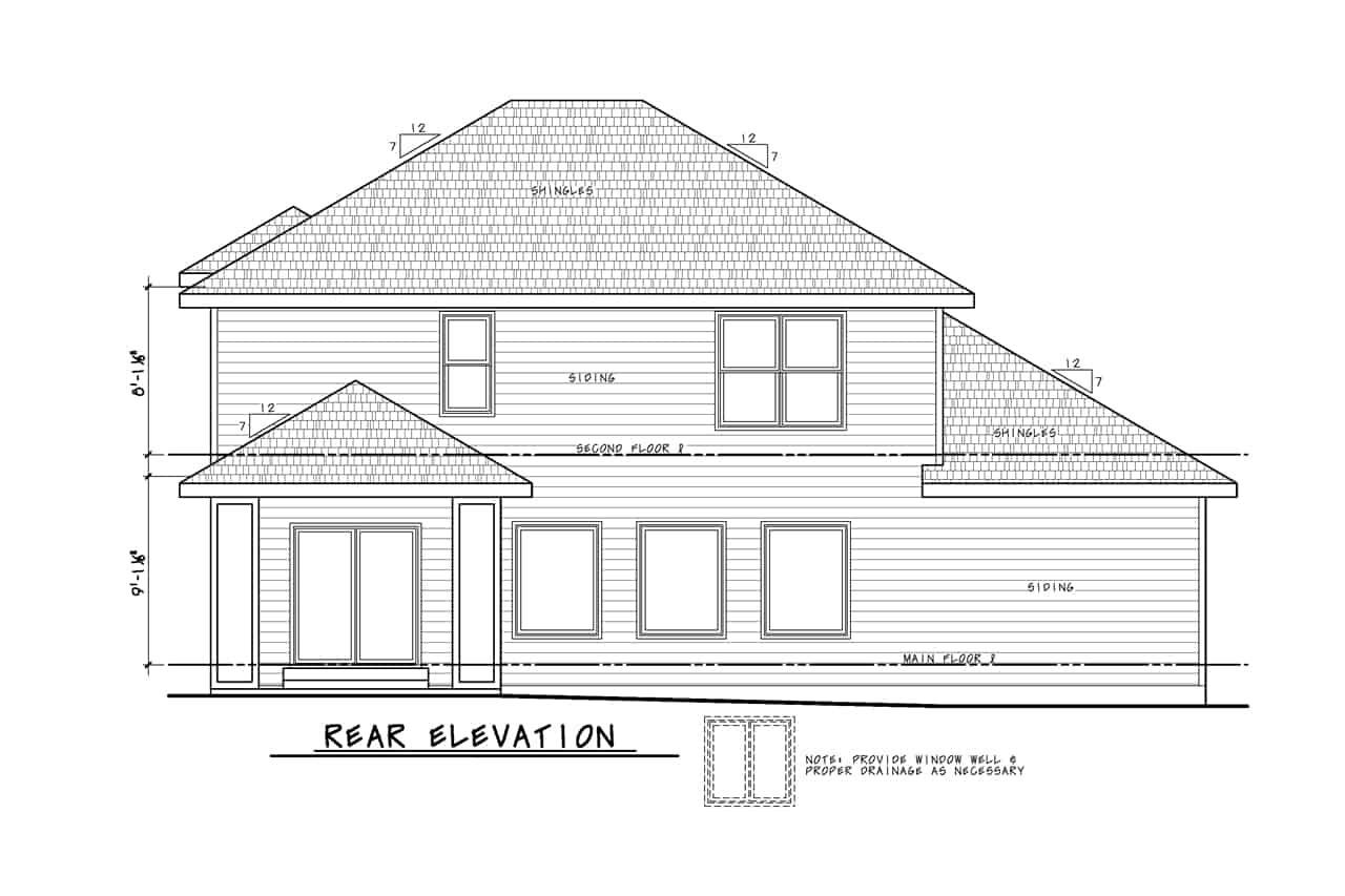 Home Plan Rear Elevation of this 4-Bedroom,2198 Sq Ft Plan -120-2711