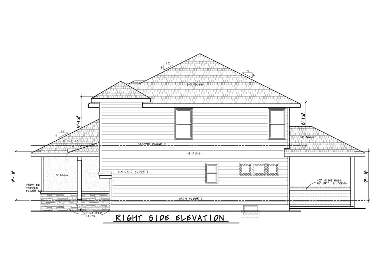 Home Plan Right Elevation of this 4-Bedroom,2198 Sq Ft Plan -120-2711