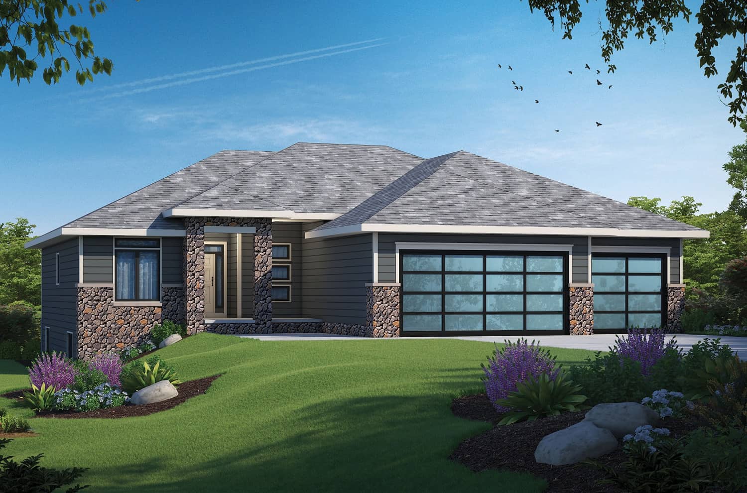 Front elevation of Contemporary home (ThePlanCollection: House Plan #120-2714)