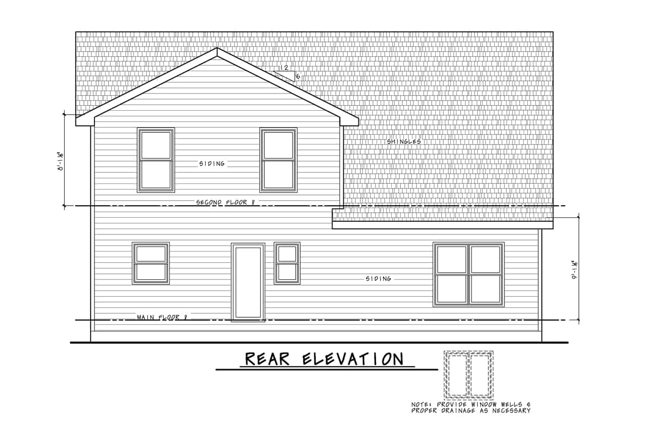 Home Plan Rear Elevation of this 3-Bedroom,1840 Sq Ft Plan -120-2716