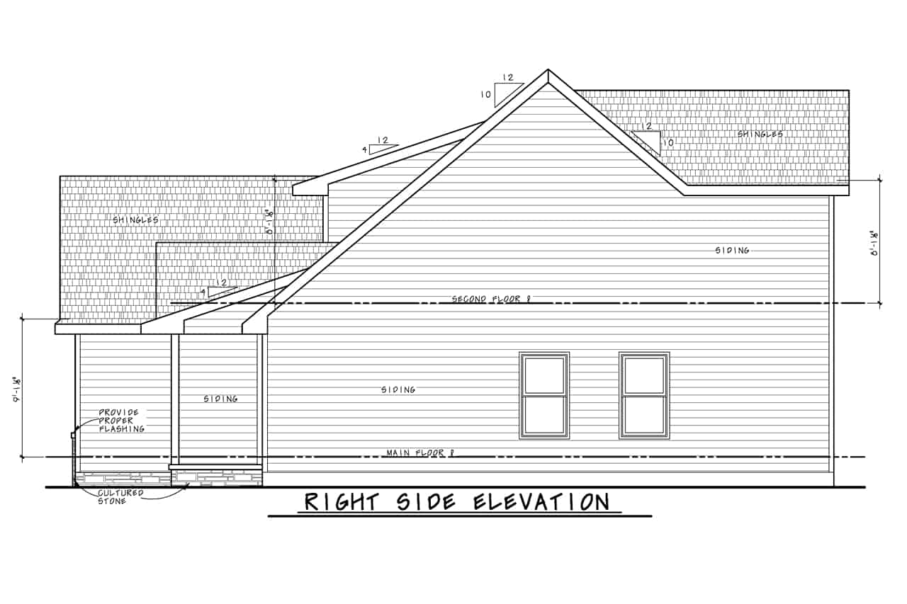 Home Plan Right Elevation of this 3-Bedroom,1840 Sq Ft Plan -120-2716