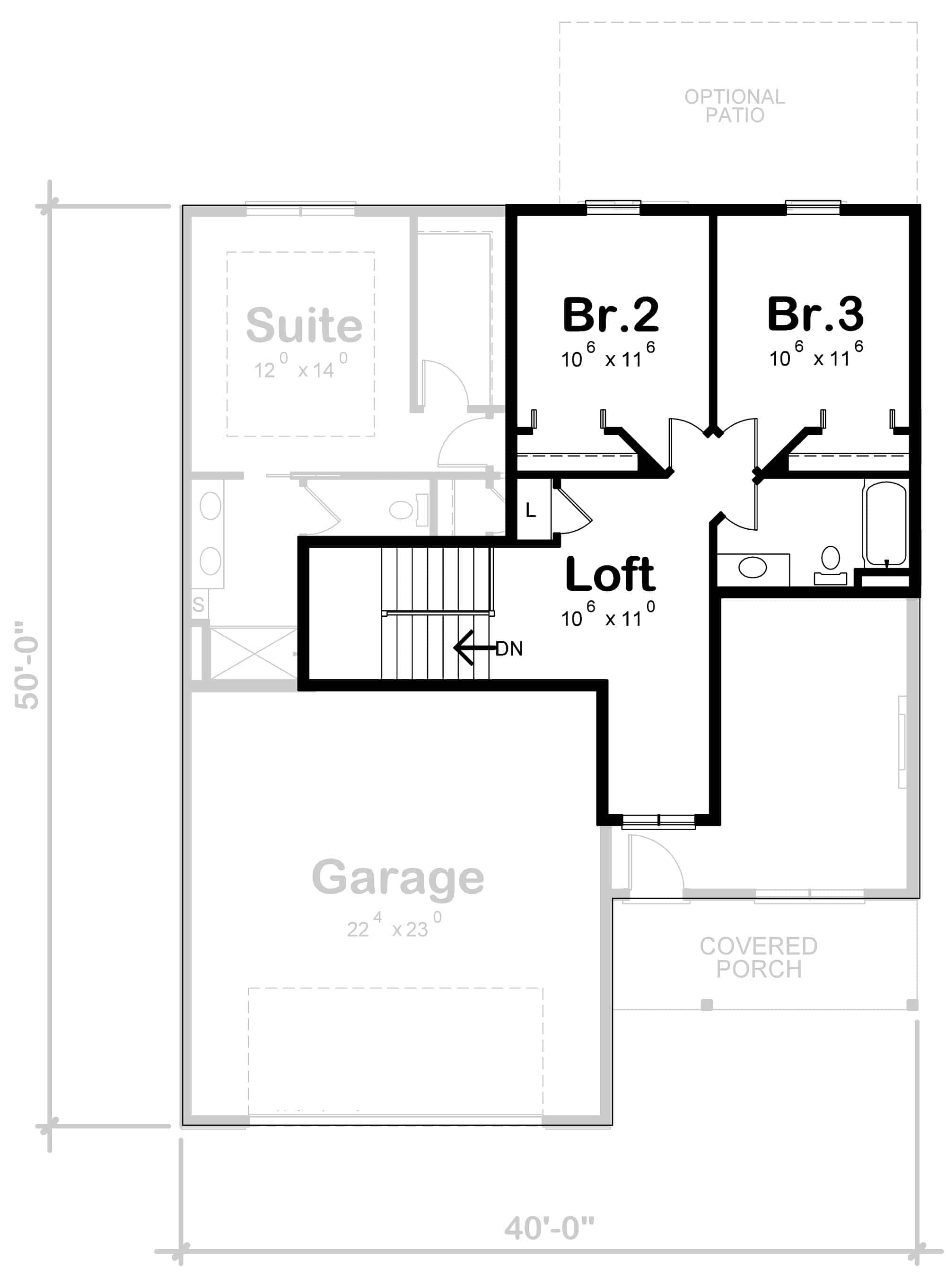 Upper Level of Farmhouse Plan #120-2716