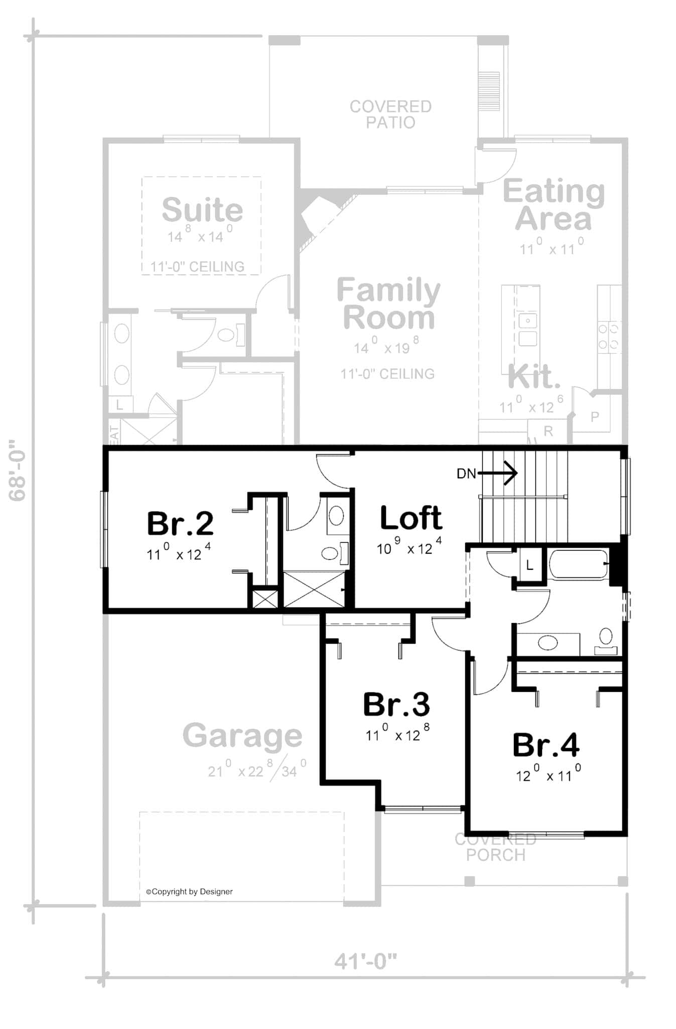 Upper Level of Farmhouse Plan #120-2720