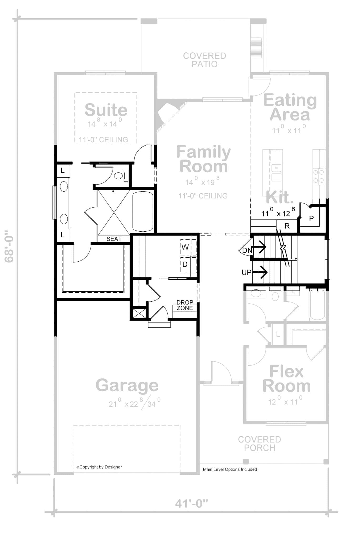 Main Level of Farmhouse Plan #120-2720