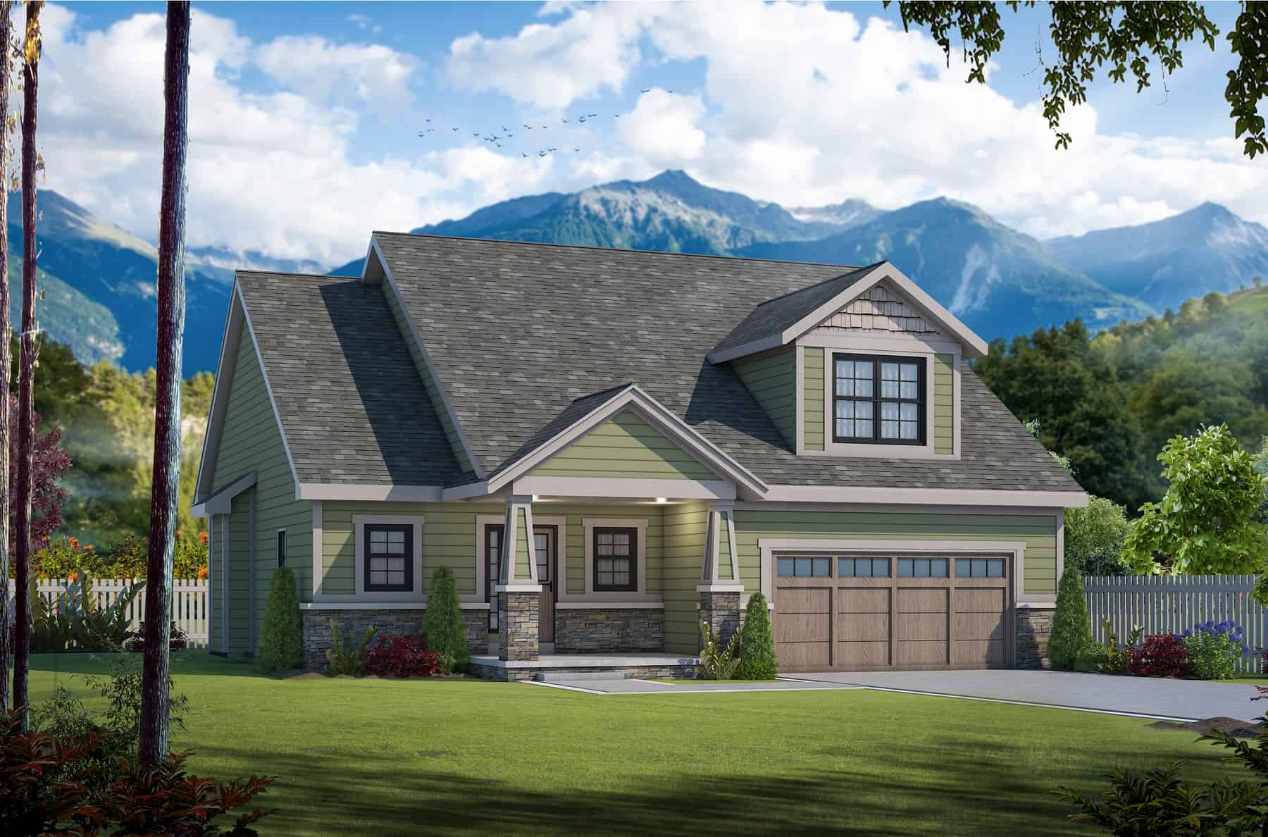 Front elevation of Craftsman home (ThePlanCollection: House Plan #120-2724)