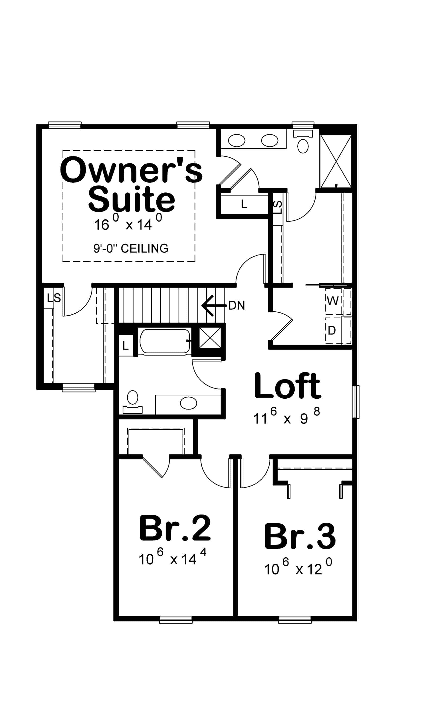 Upper Level of Farmhouse Plan #120-2725