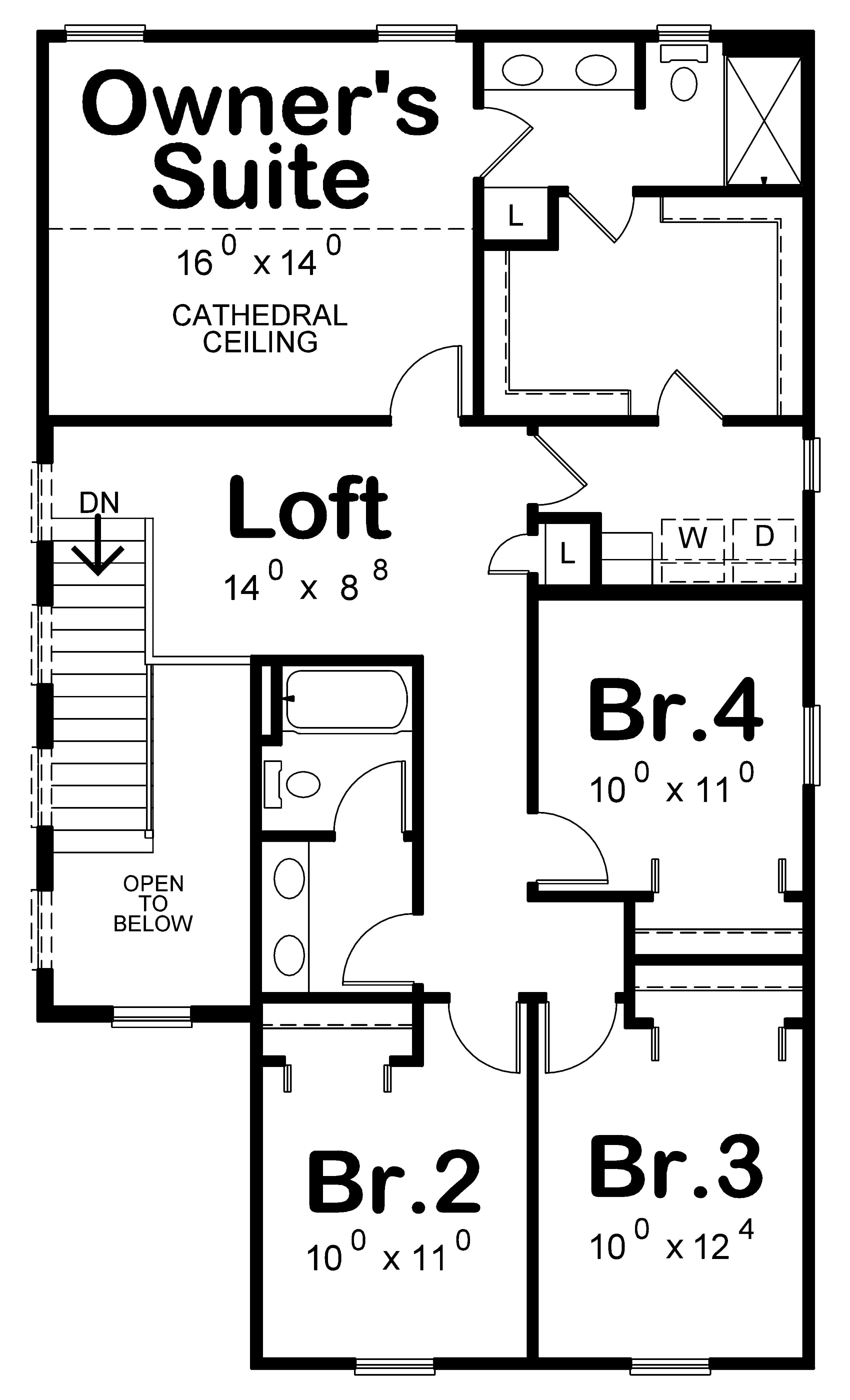 Upper Level of Farmhouse Plan #120-2729