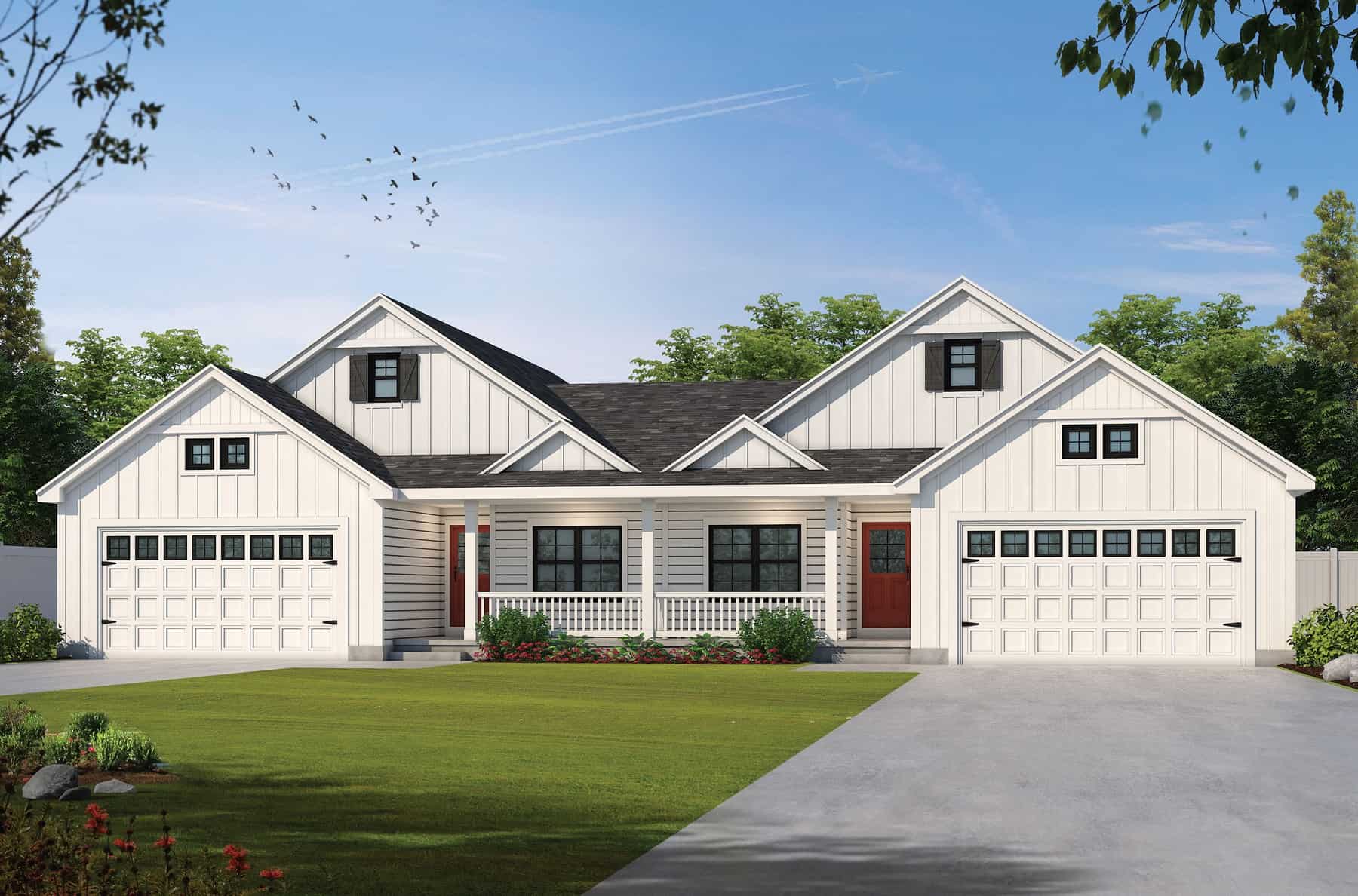 Front elevation of Duplex/Multi-Unit home (ThePlanCollection: House Plan #120-2732)
