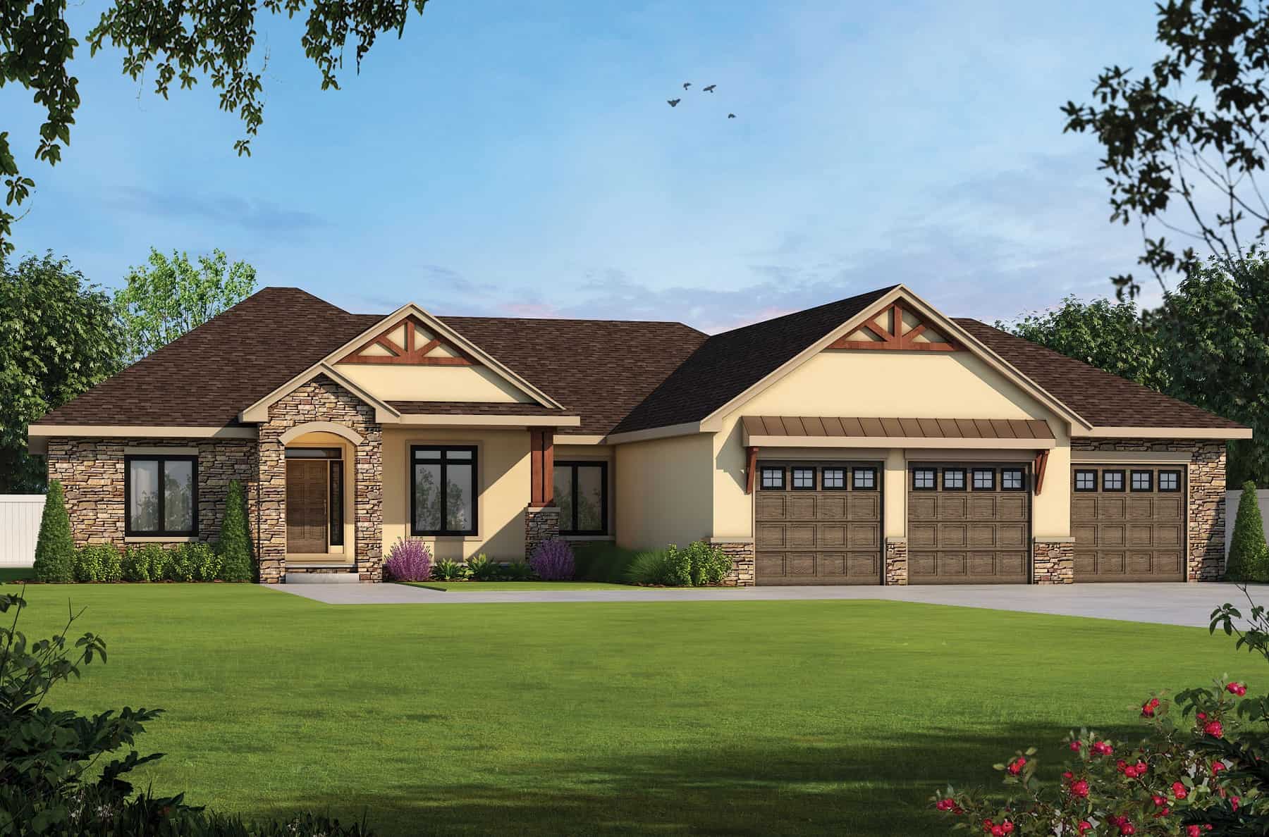Front elevation of Craftsman home (ThePlanCollection: House Plan #120-2734)