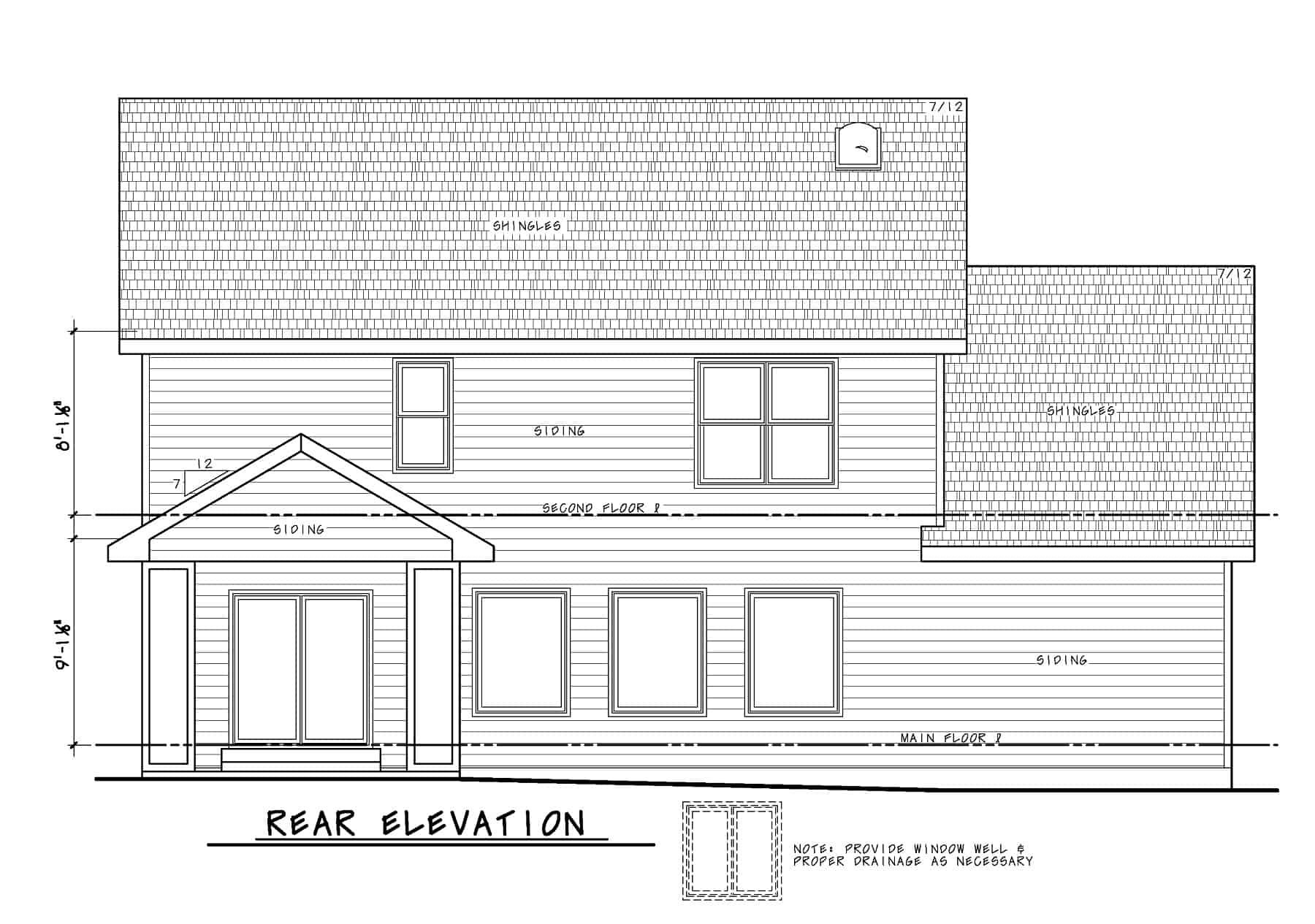 Home Plan Rear Elevation of this 4-Bedroom,2198 Sq Ft Plan -120-2735