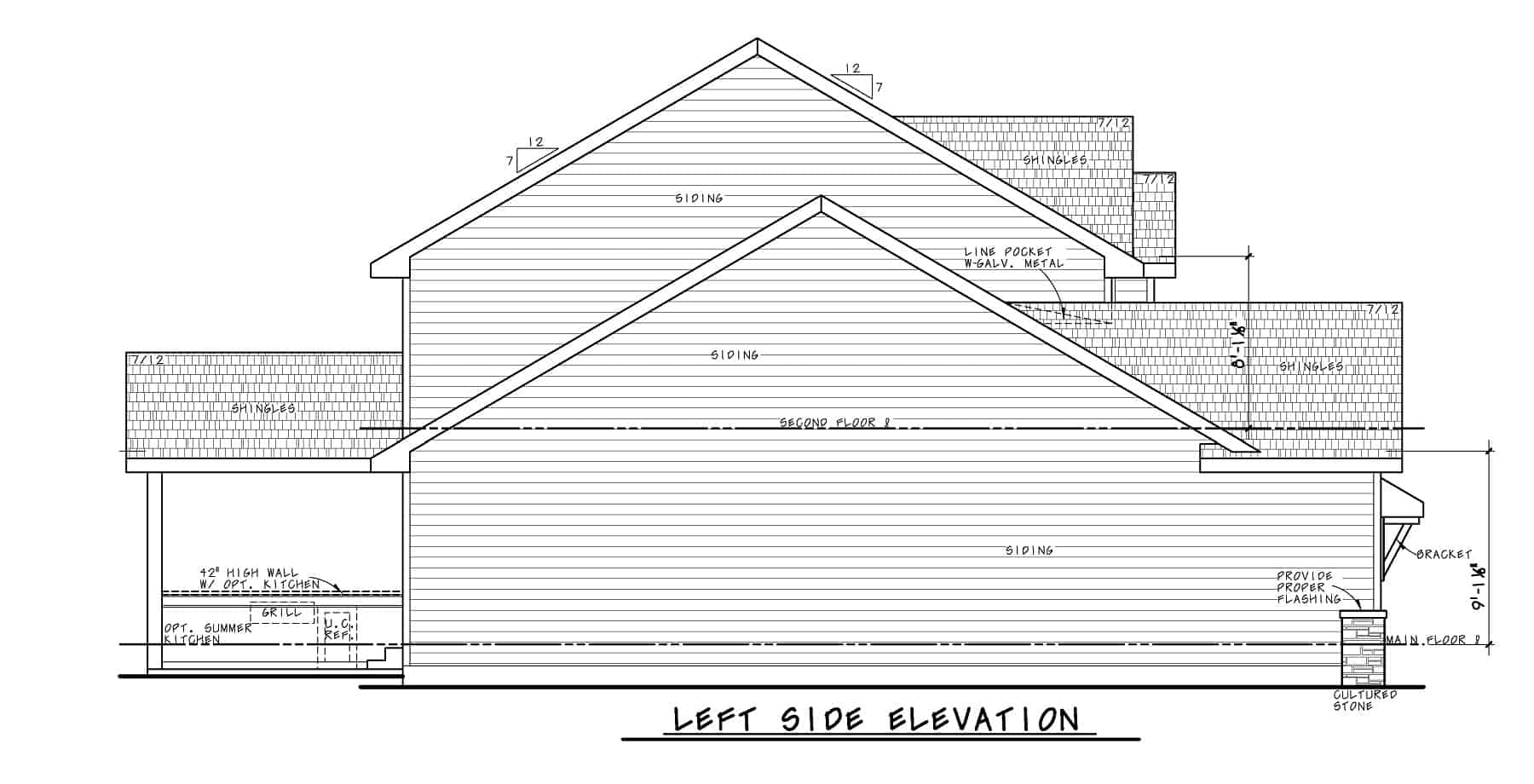 Home Plan Left Elevation of this 4-Bedroom,2198 Sq Ft Plan -120-2735