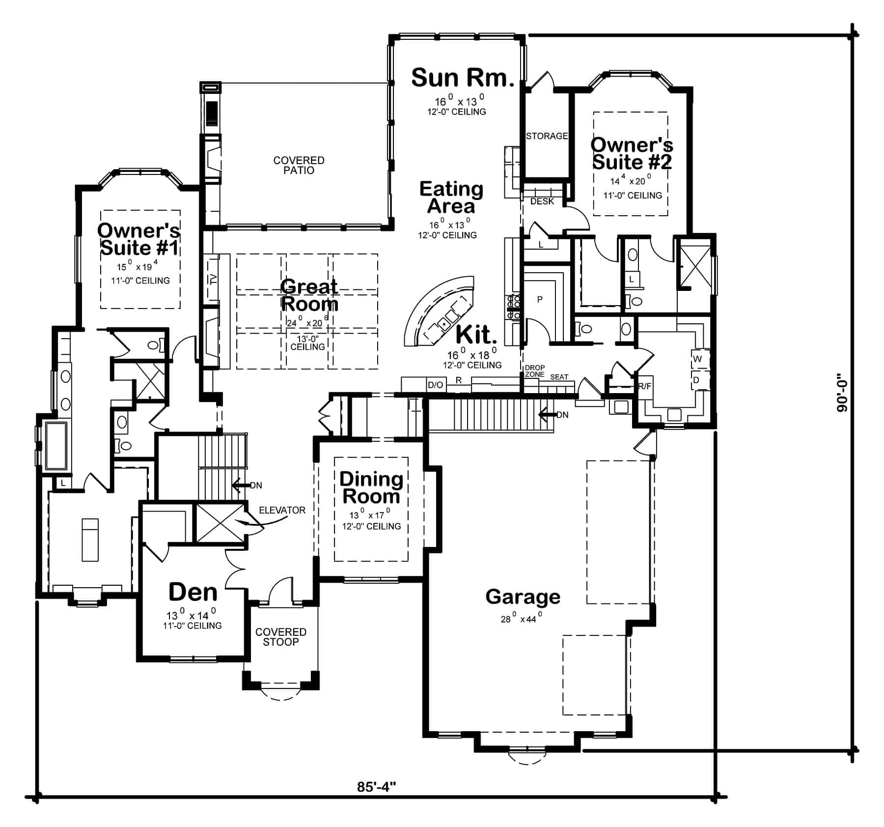 Main Level of Traditional Plan #120-2736