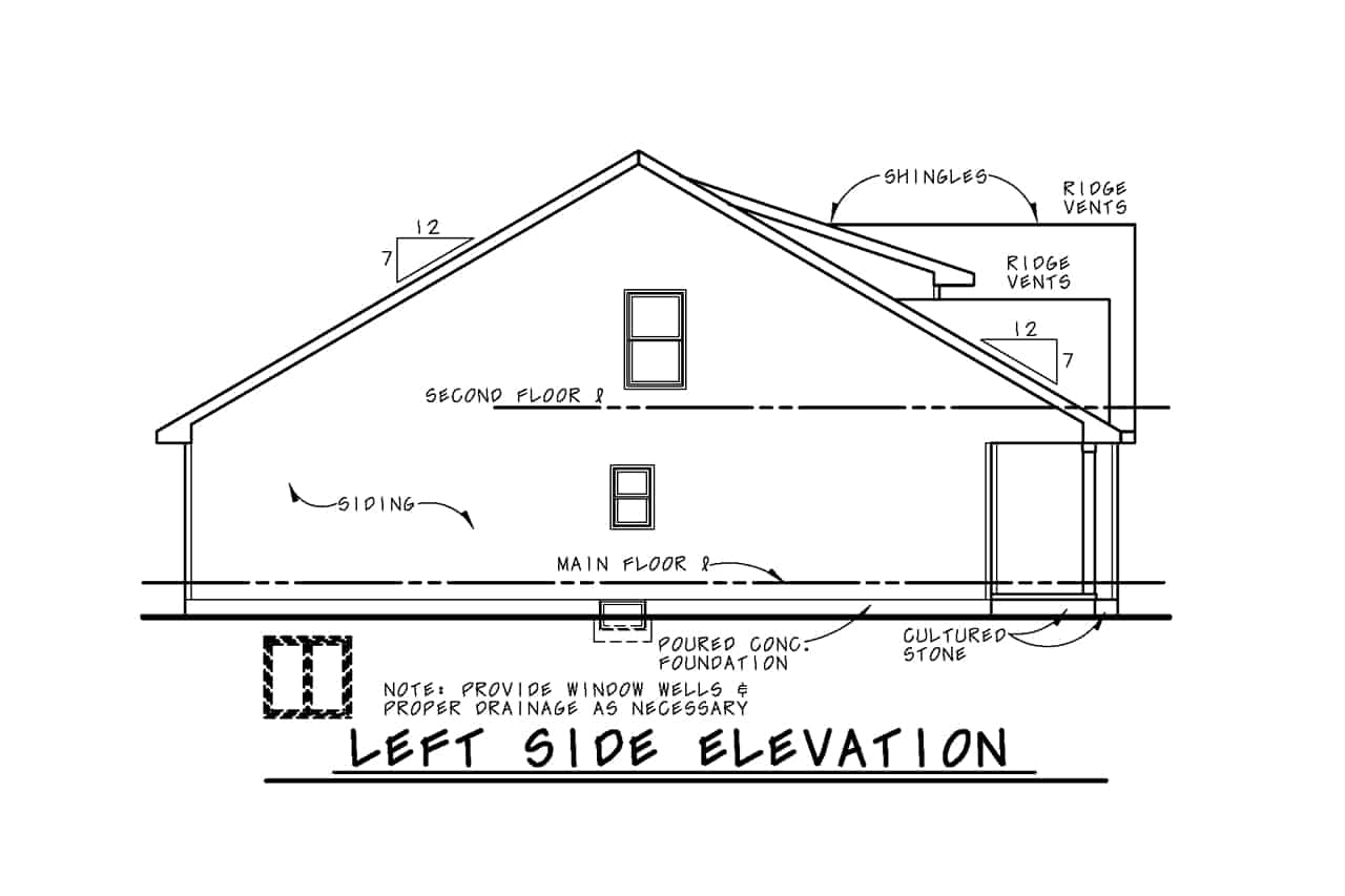 Home Plan Left Elevation of this 4-Bedroom,1989 Sq Ft Plan -120-2738