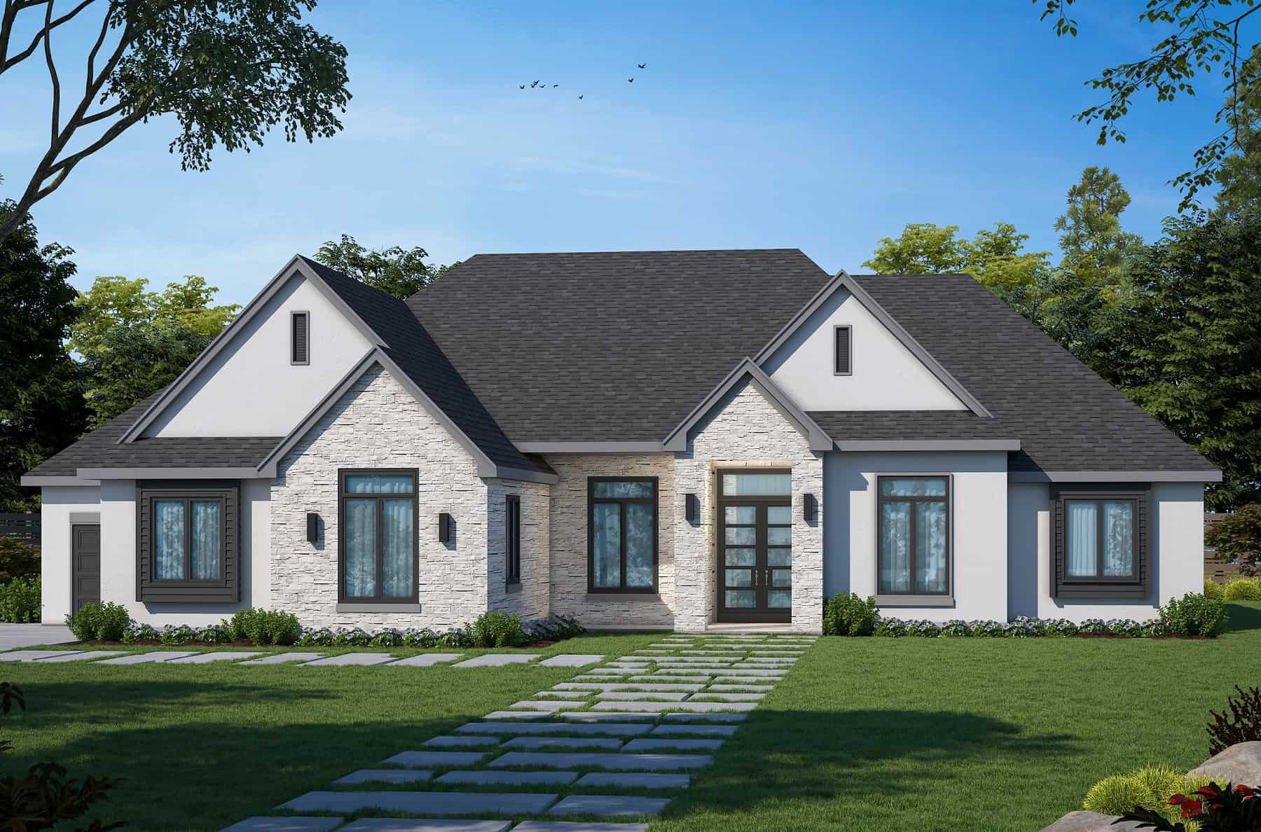 Front elevation of Ranch home (ThePlanCollection: House Plan #120-2740)