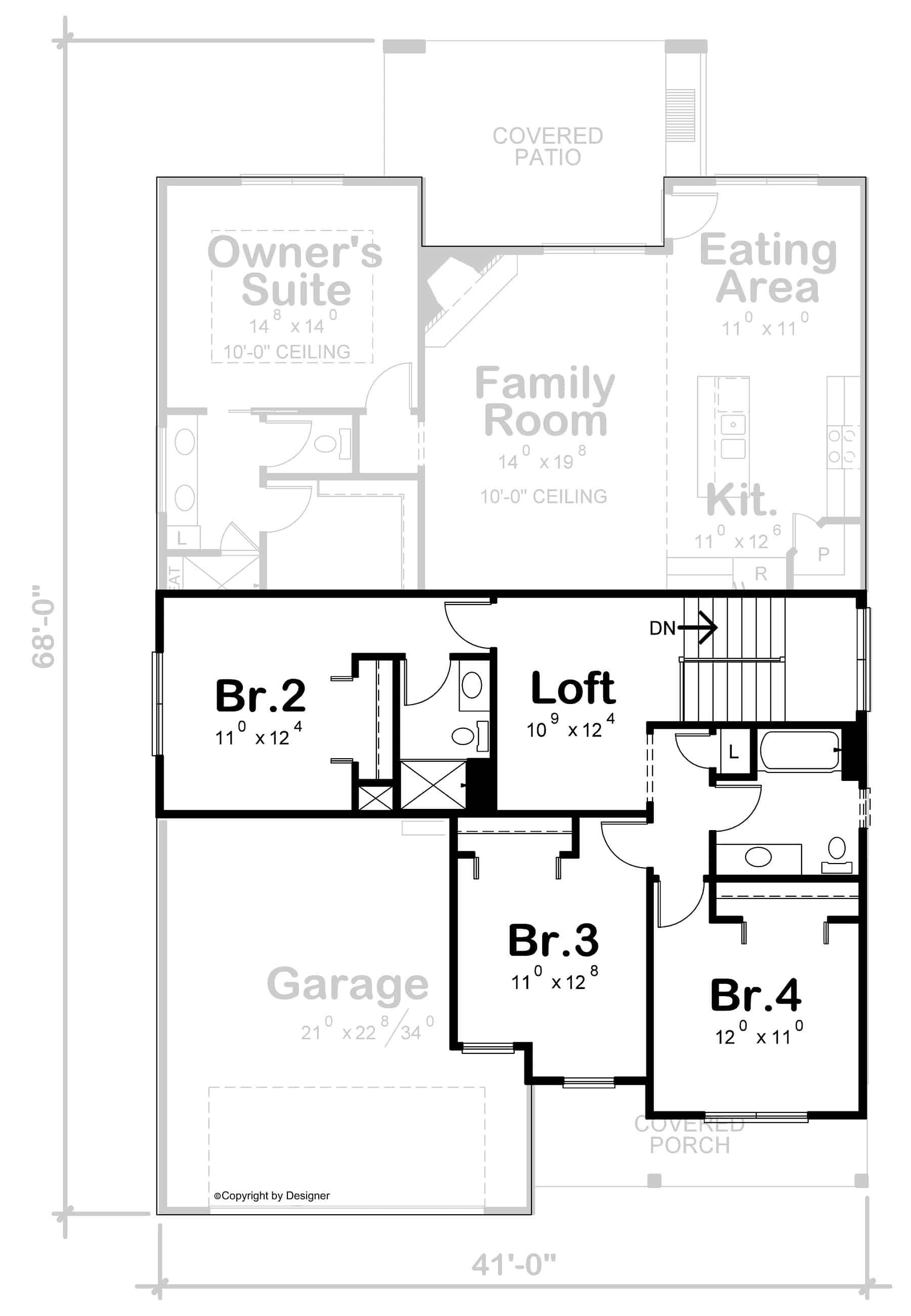 Upper Level of Craftsman Plan #120-2749