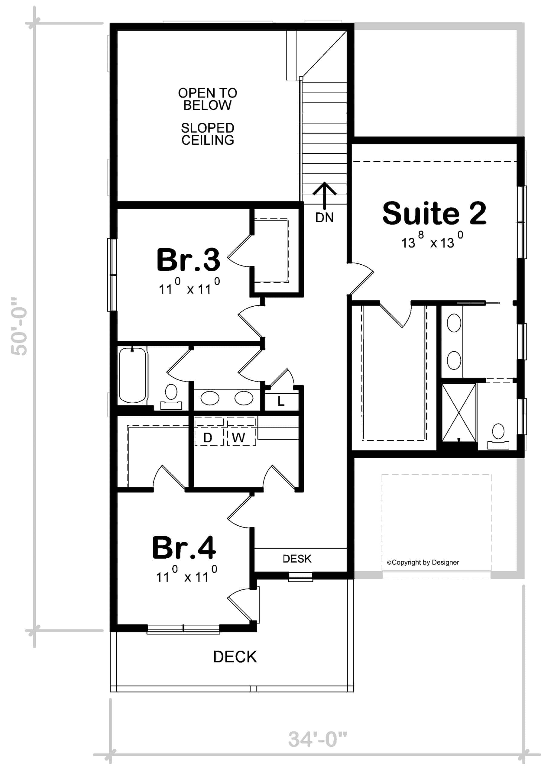 Upper Level of Modern Plan #120-2751