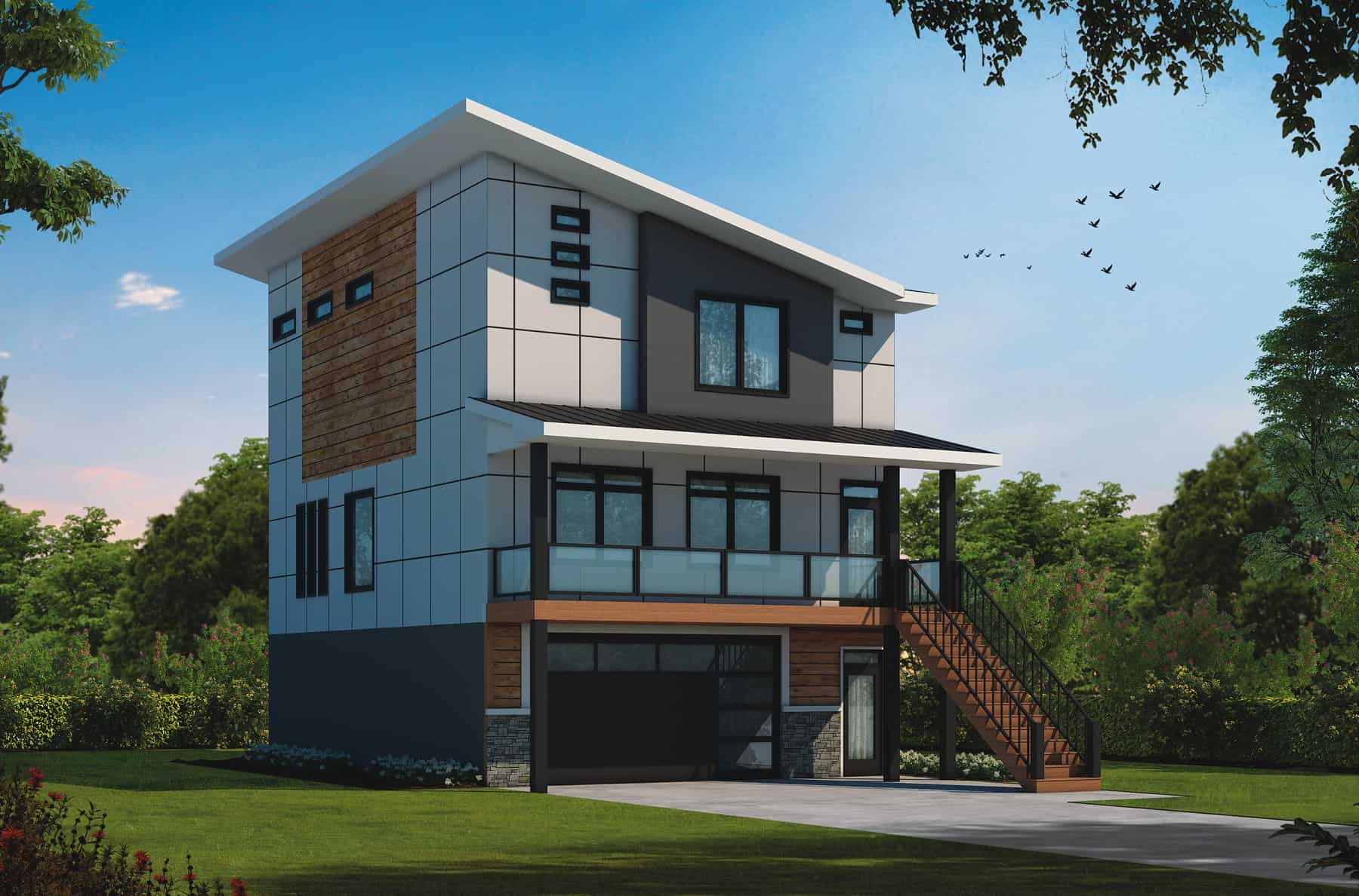 Front elevation of Contemporary home (ThePlanCollection: House Plan #120-2752)