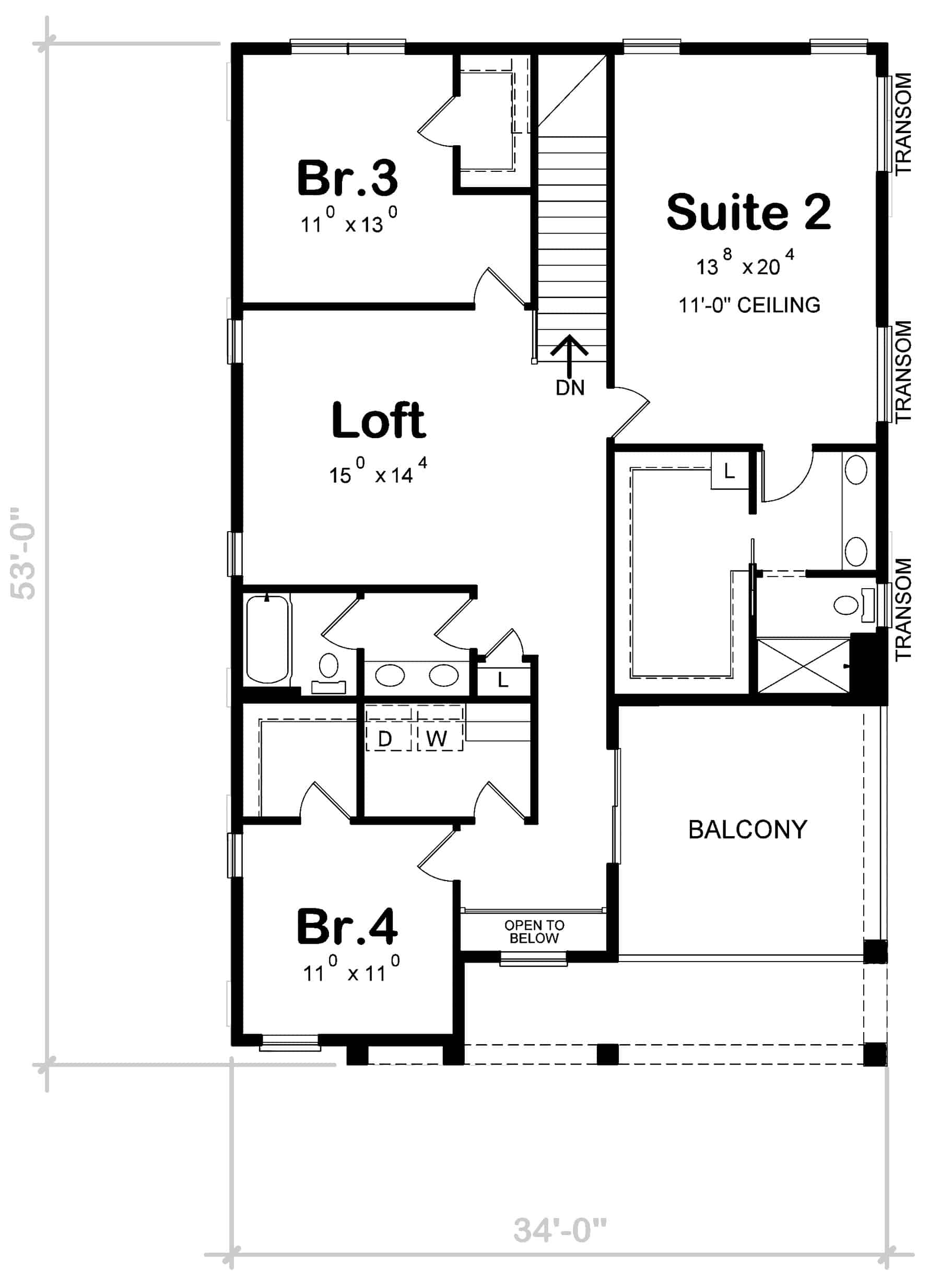 Upper Level of Modern Plan #120-2754