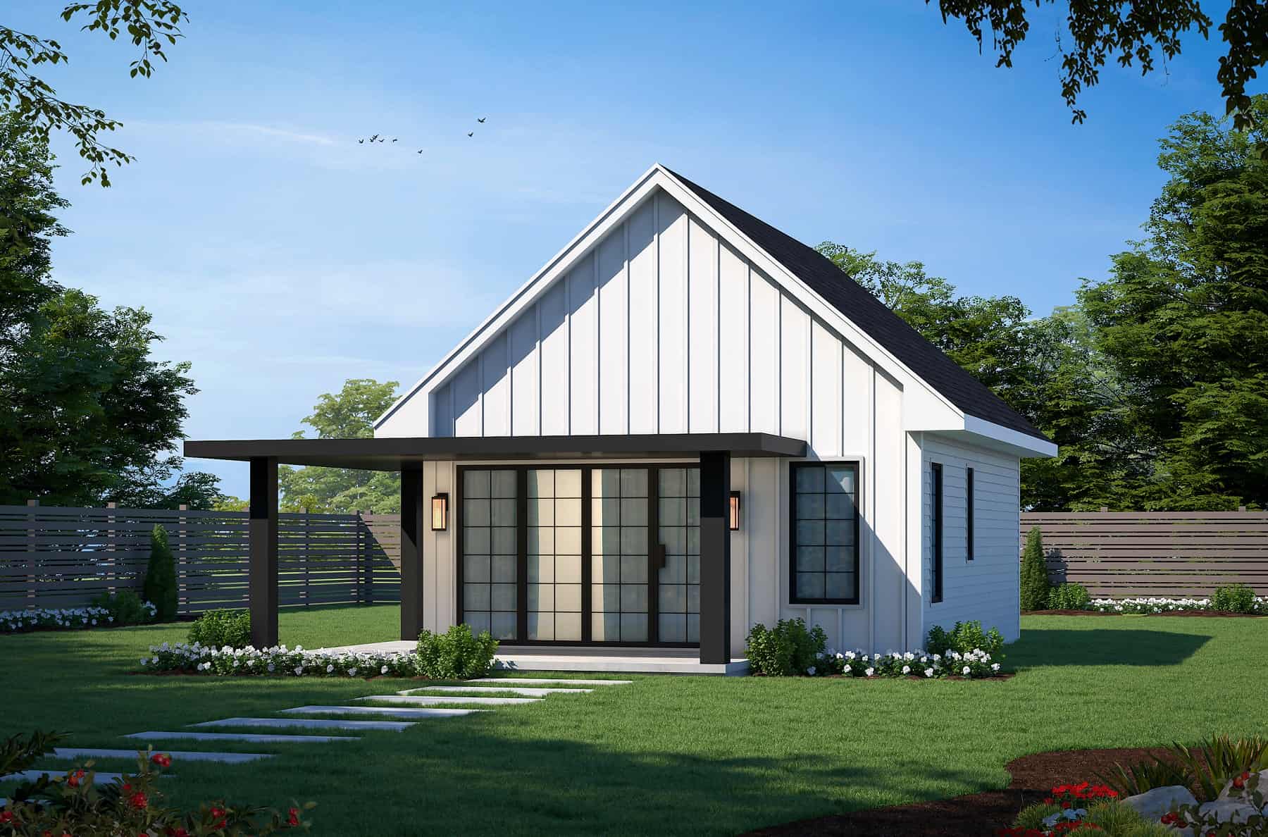 Front elevation of small guest house (ThePlanCollection: House Plan #120-2760)