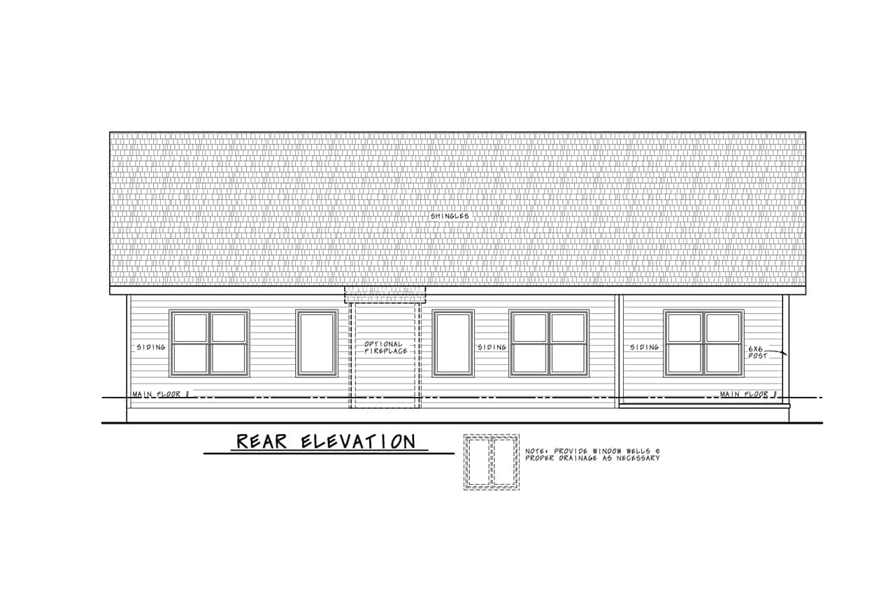 Home Plan Rear Elevation of this 3-Bedroom,1777 Sq Ft Plan -120-2763