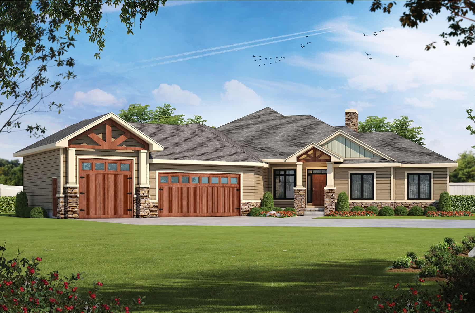 Front elevation of Craftsman home (ThePlanCollection: House Plan #120-2764)