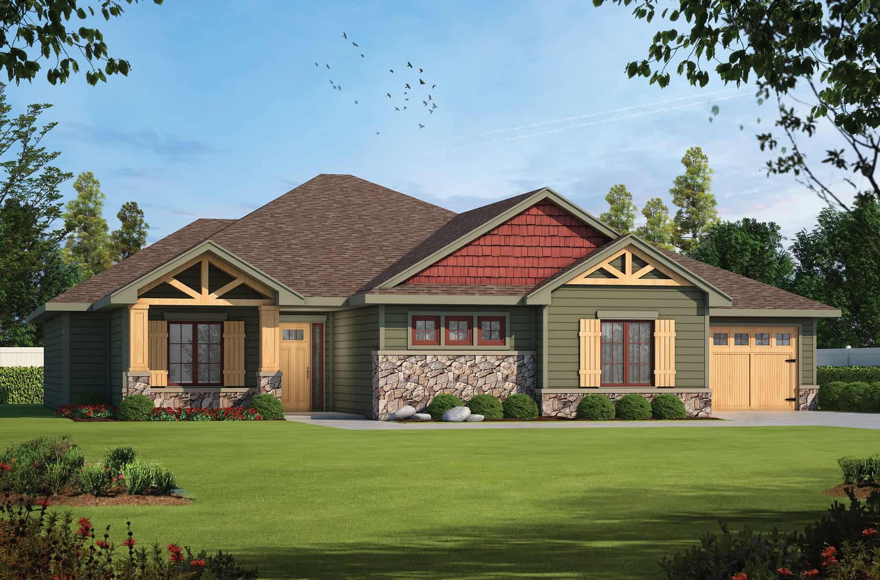Front elevation of Arts and Crafts home (ThePlanCollection: House Plan #120-2765)