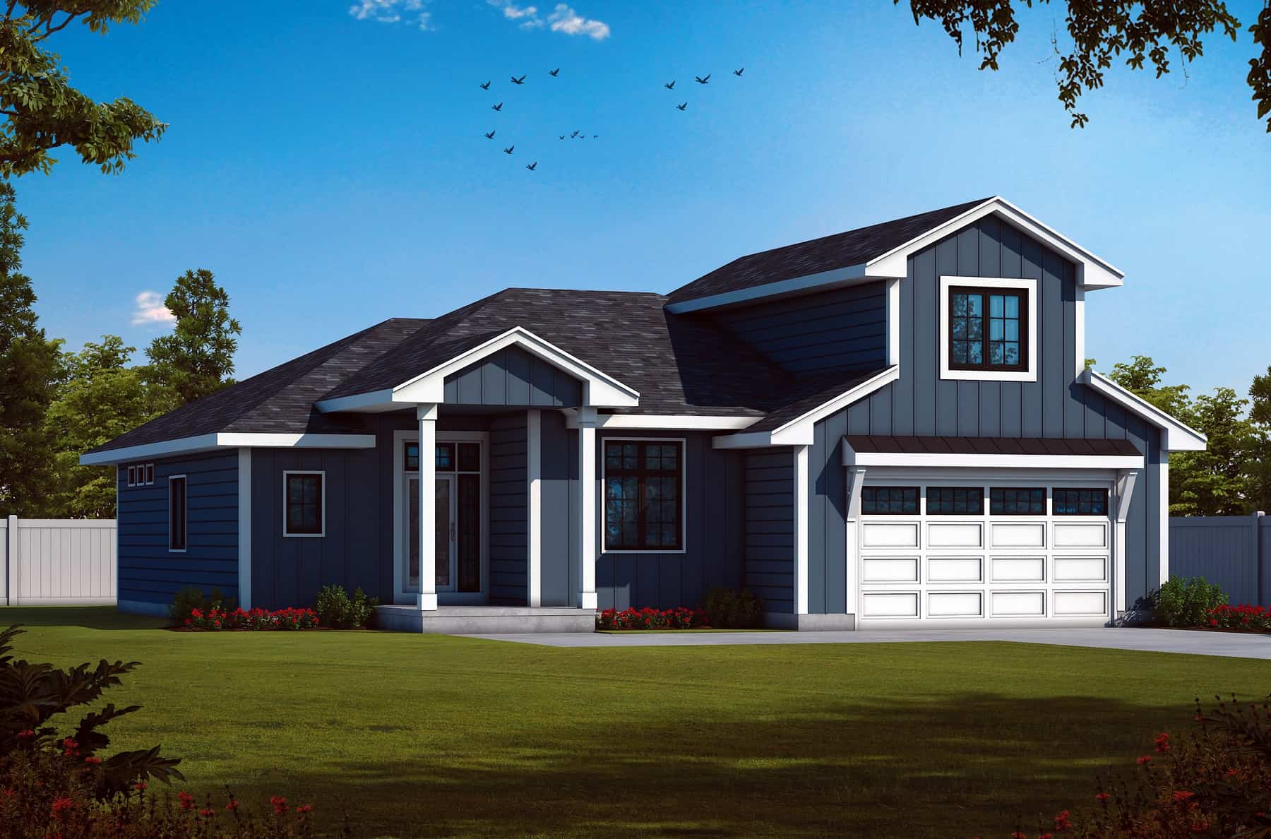 Front elevation of Barn Style home (ThePlanCollection: House Plan #120-2768)
