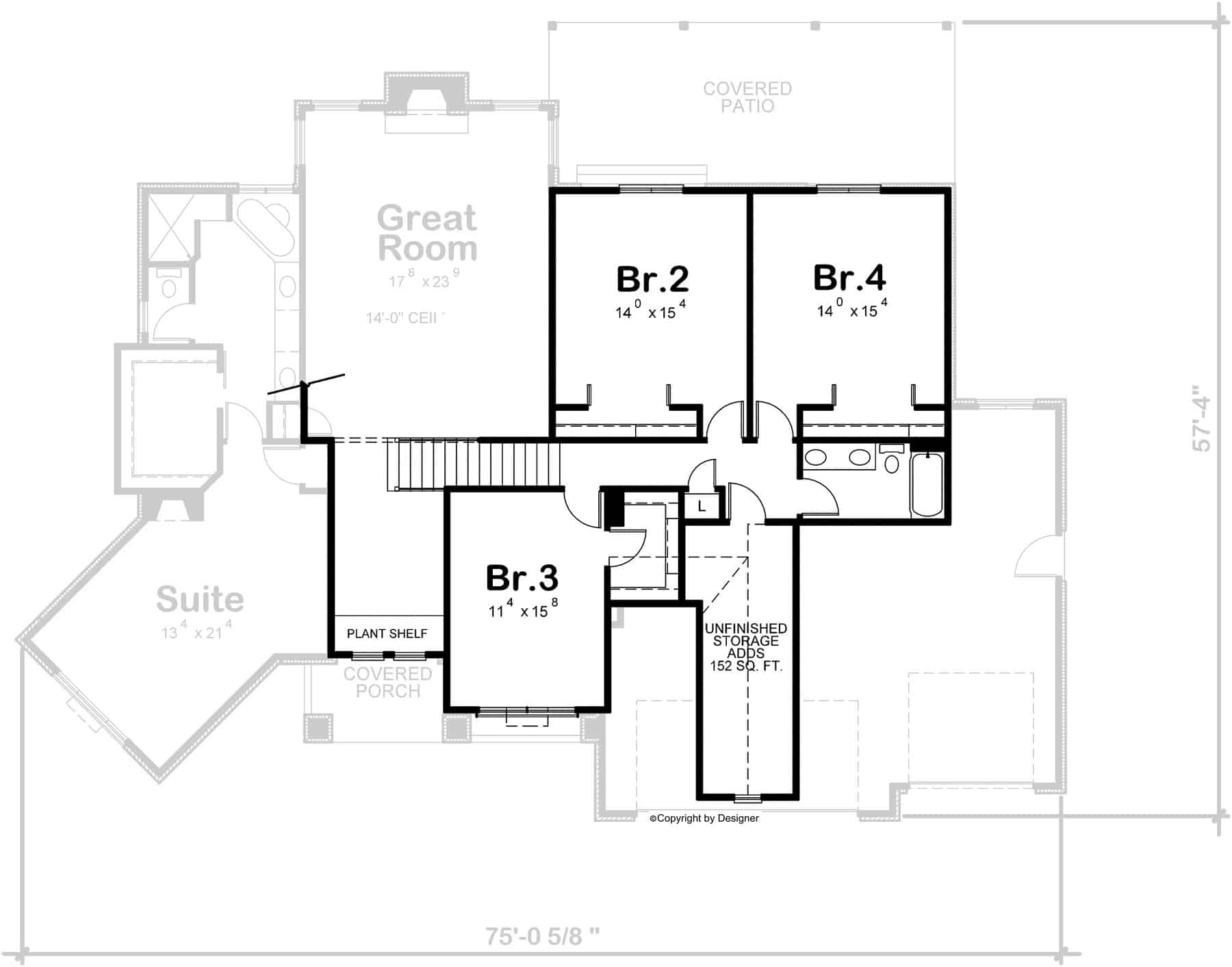 Upper Level of Craftsman Plan #120-2774